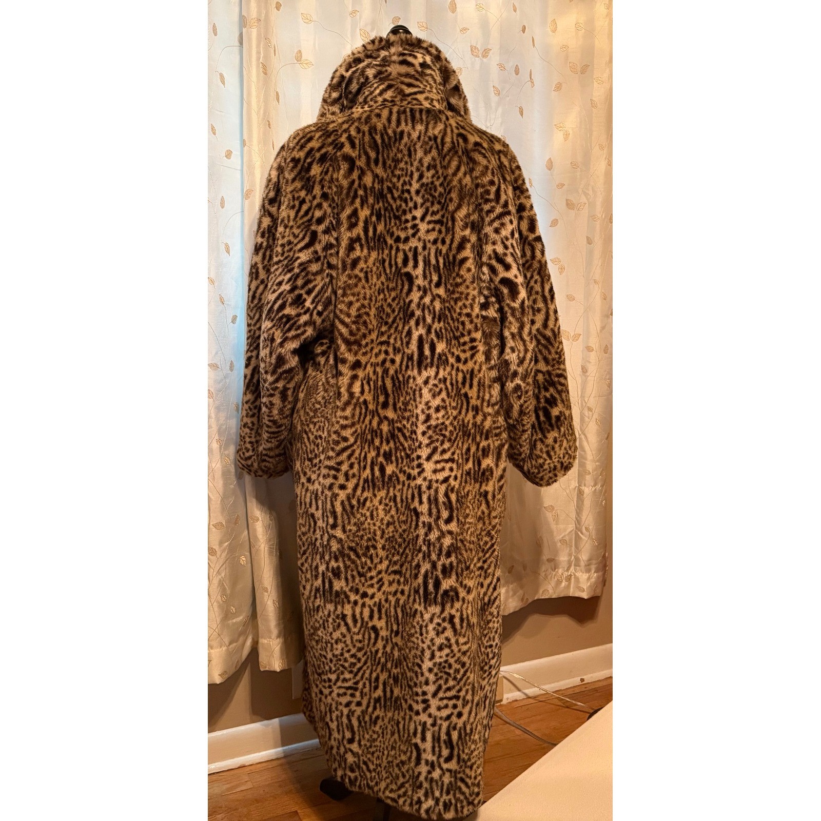 Miss Jackson’s Vintage Leopard Faux Fur Maxi Coat Animal Print Shawl Collar L