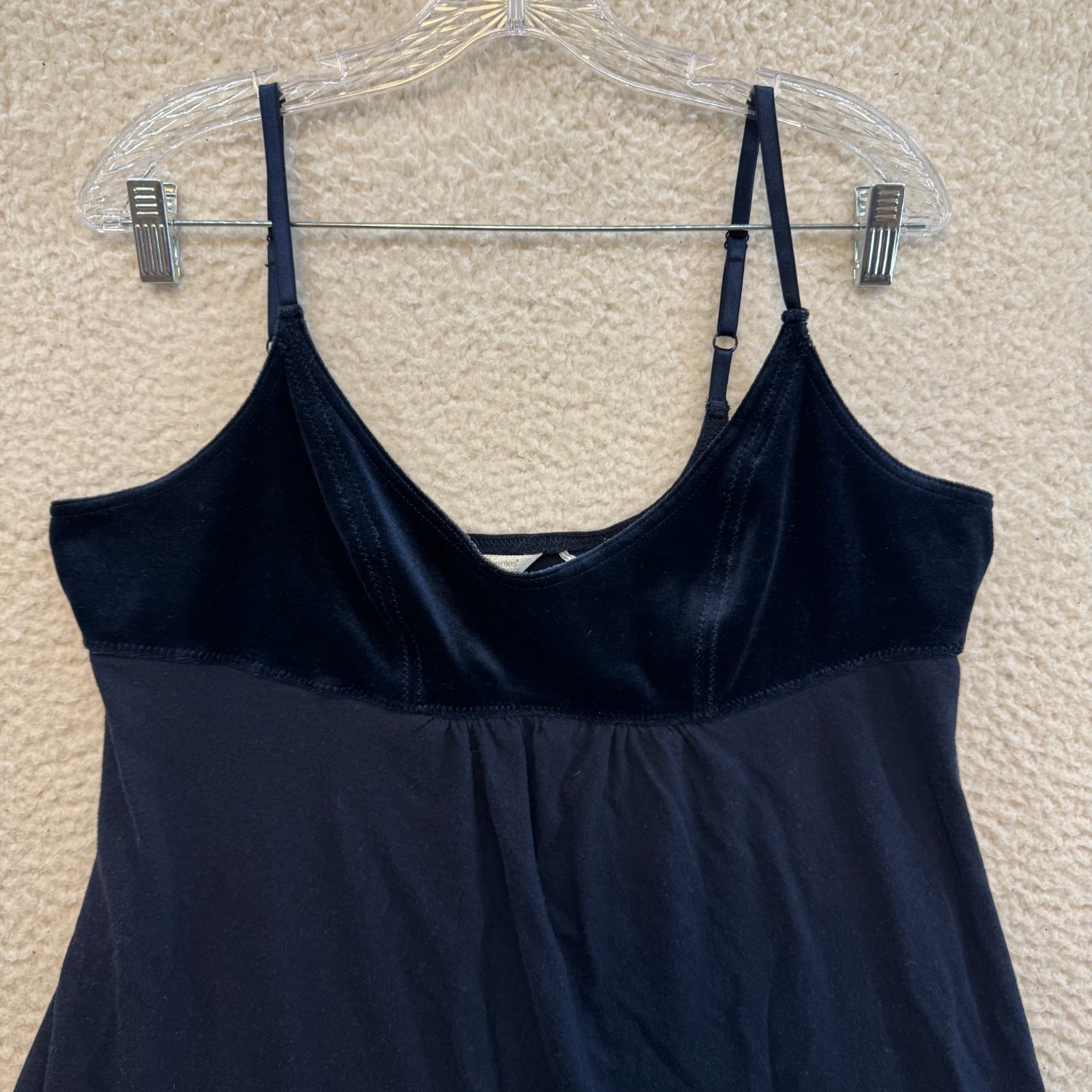 Y2K Vintage Babydoll Camisole Slip Lingerie Large Navy Blue Velour