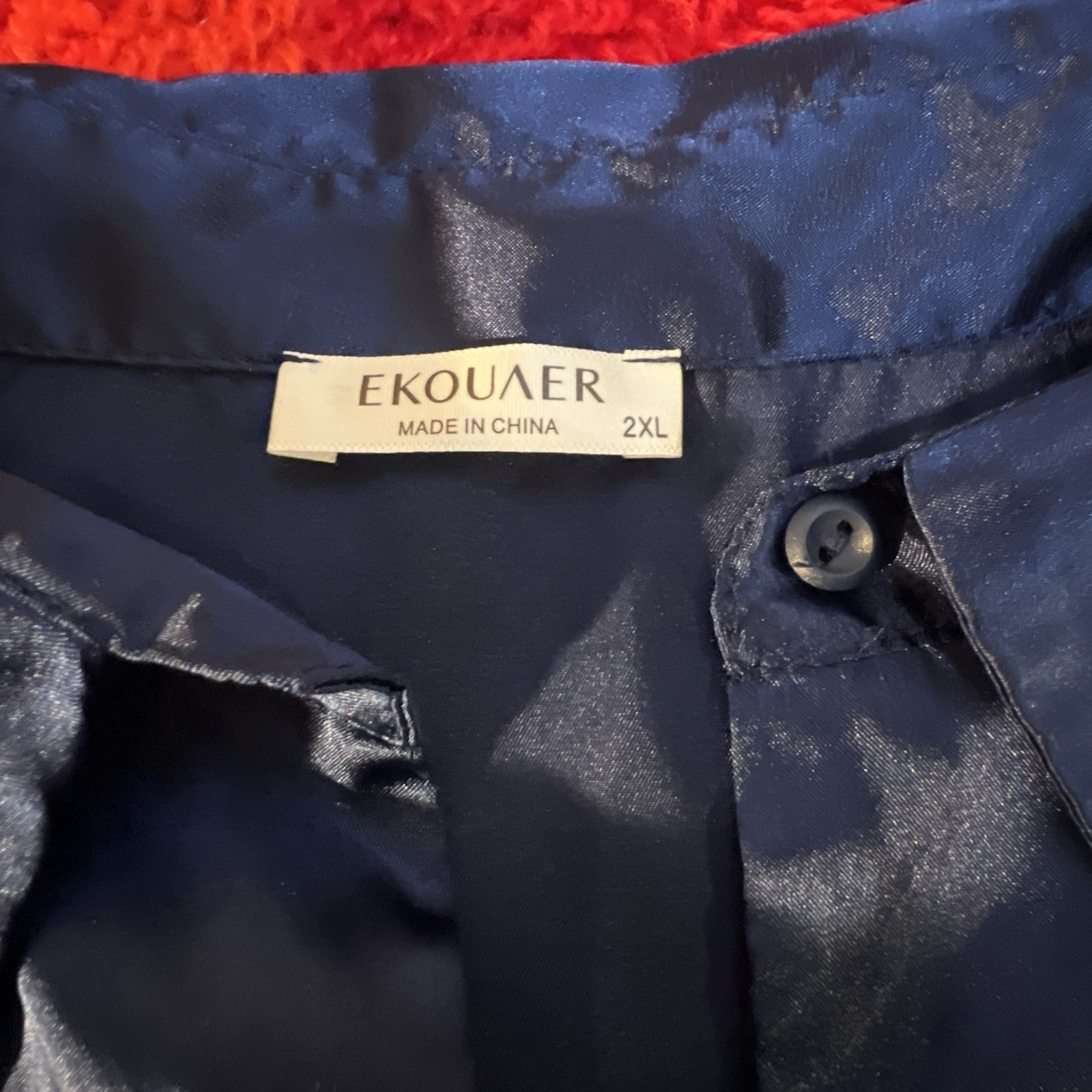 Vtg Ekouaer Glossy Shiny Satin Sleep Shirt Dress XXL Sapphire Blue Button Down