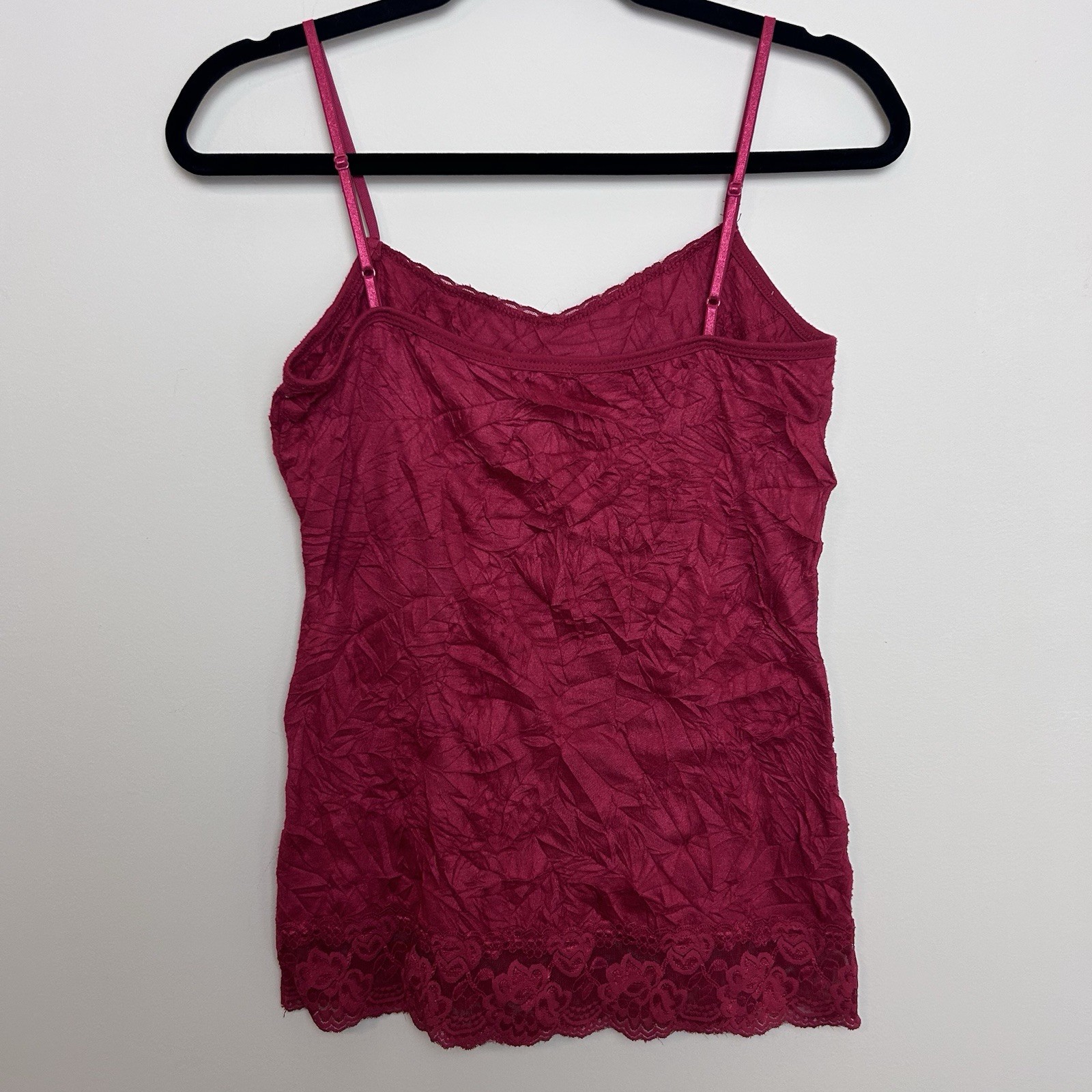 Maurices Y2K 90’s Lace Trim Cami Tank Top Women Small Red Crinkle Fairy Whimsy