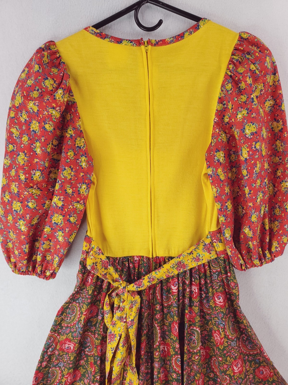 Vintage Jody T Prairie Dress Womens 9 Red Yellow Floral Patchwork Calico 70s