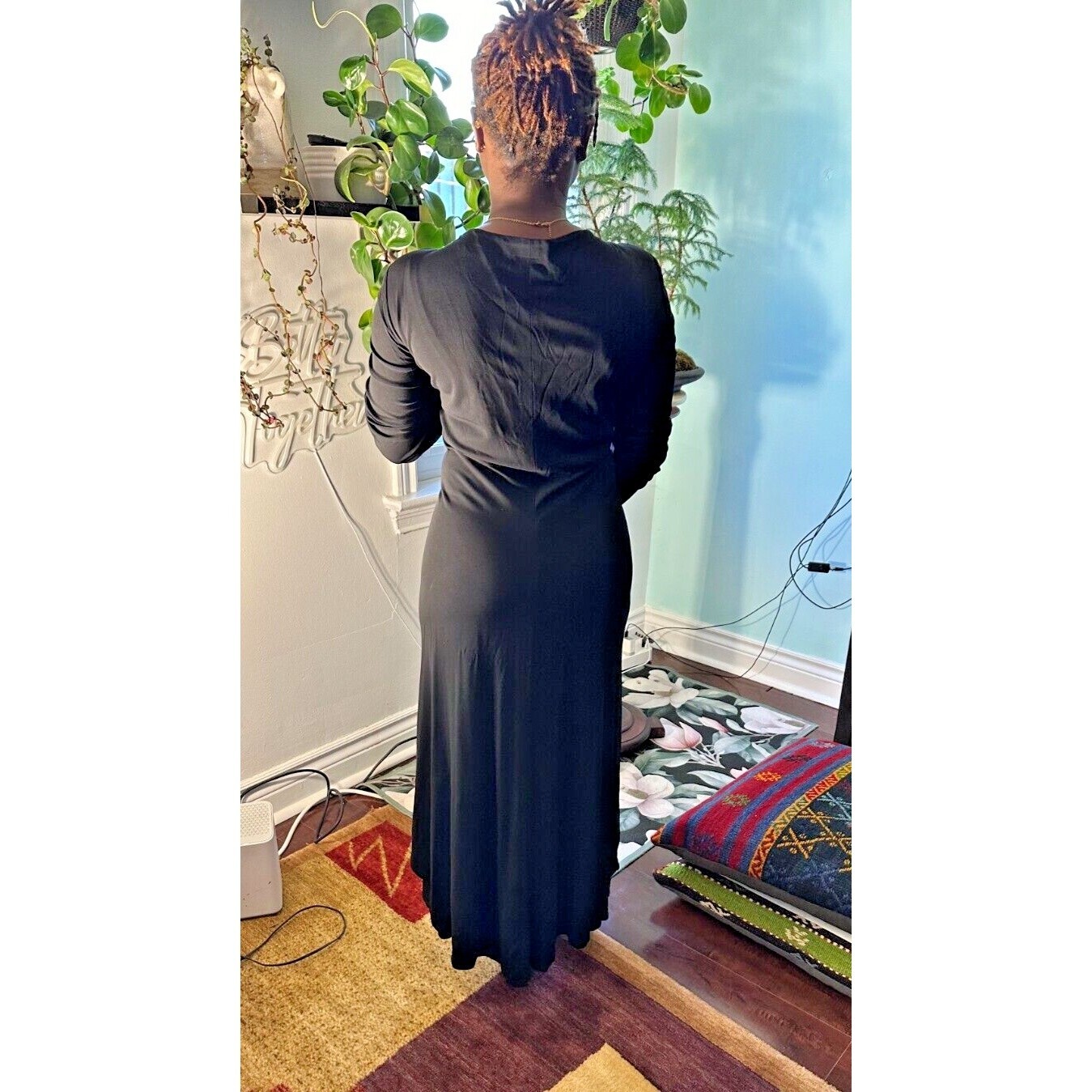 Surinam Paris Black Asymmetrical Dress – L/XL – Elastane Blend – 1970s Style