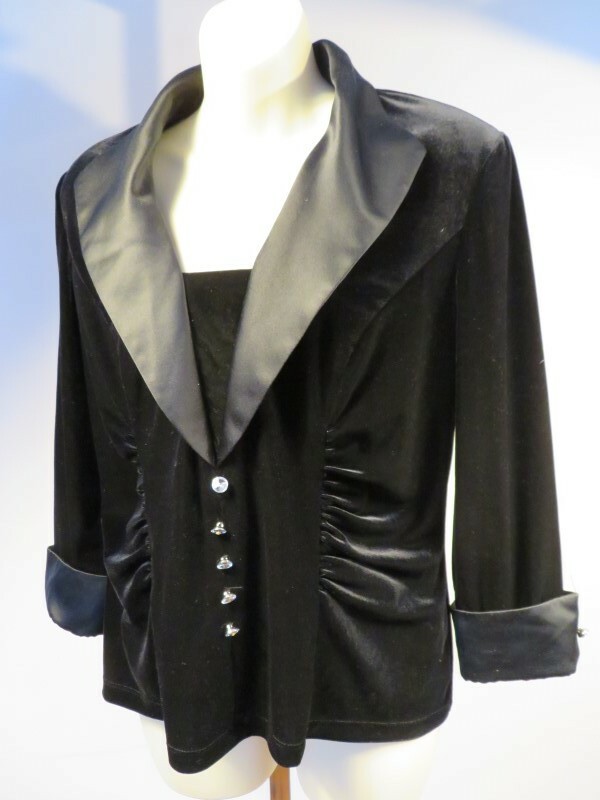 Vintage JR Nites Black Office Velvet Suit Jacket Blouse Top Work Career Goth 12