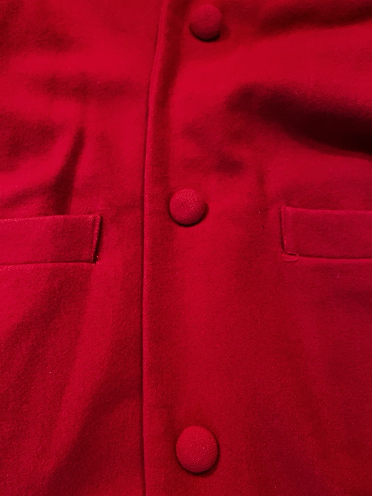 VTG Ladies Cherry Red Cashmere and Wool Blend Coat, Asymmetrical Collar