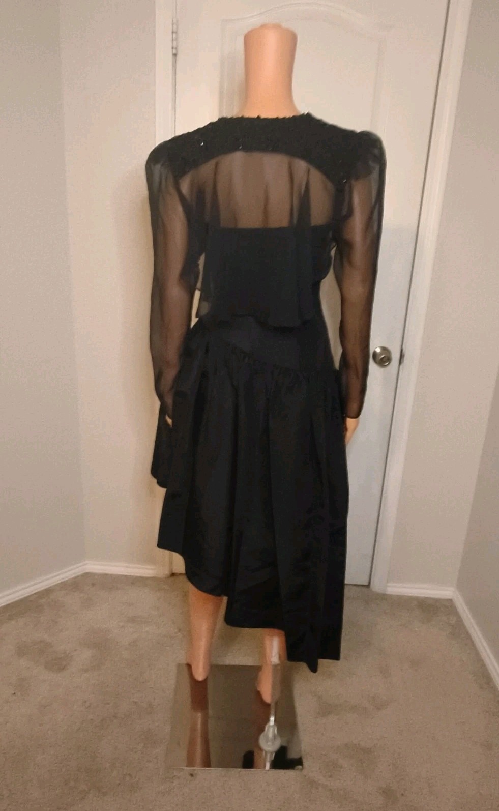 Vintage 80’s Black Glam Party Dress Size XS Formal Dance Goth Assymmetric -DP14