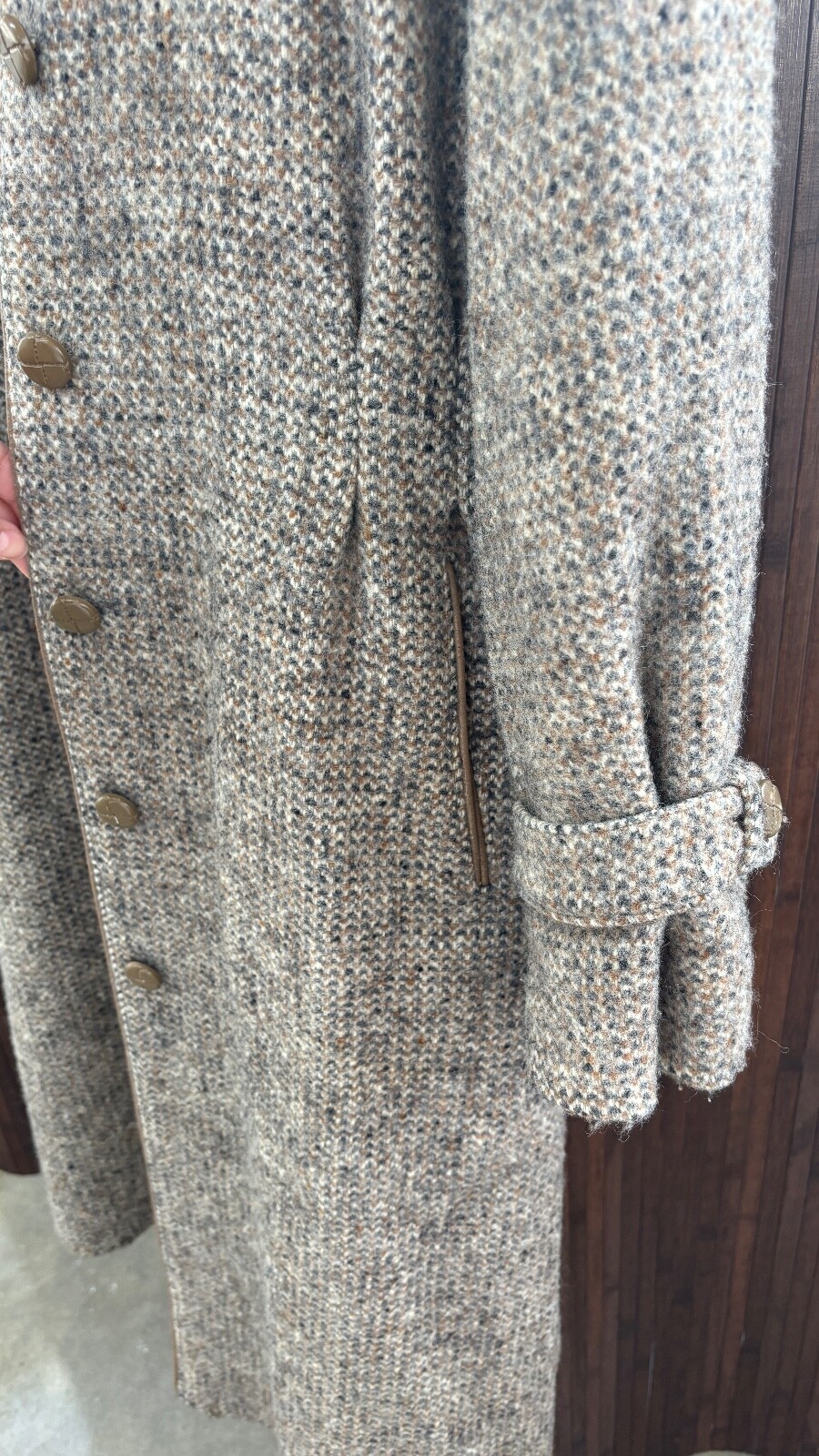 VTG 70s/80s Wool Blend Tweed Full Length Coat with Matching Scarf Set: Size M