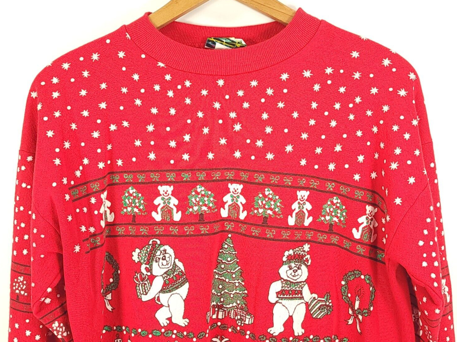 Vtg Ugly Holiday Graphic Sweatshirt Women’s Med Distressed Christmas Sky Lite