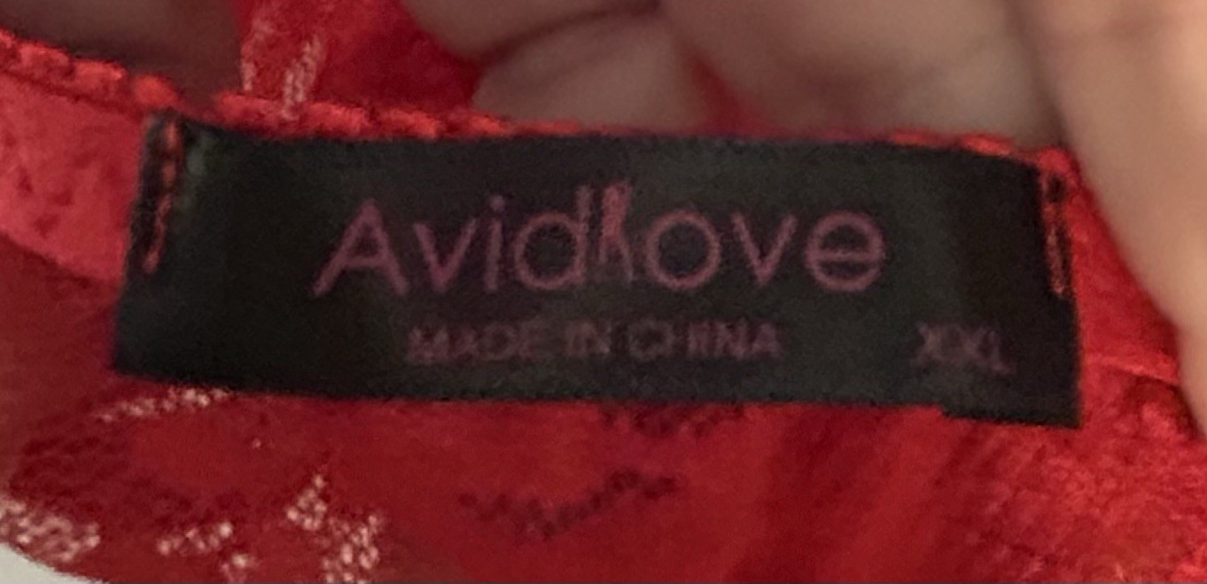 AVIDLOVE Red Silky Sheer Lace Shiny Satin White Fur Trim Nightie Nightgown 2XL