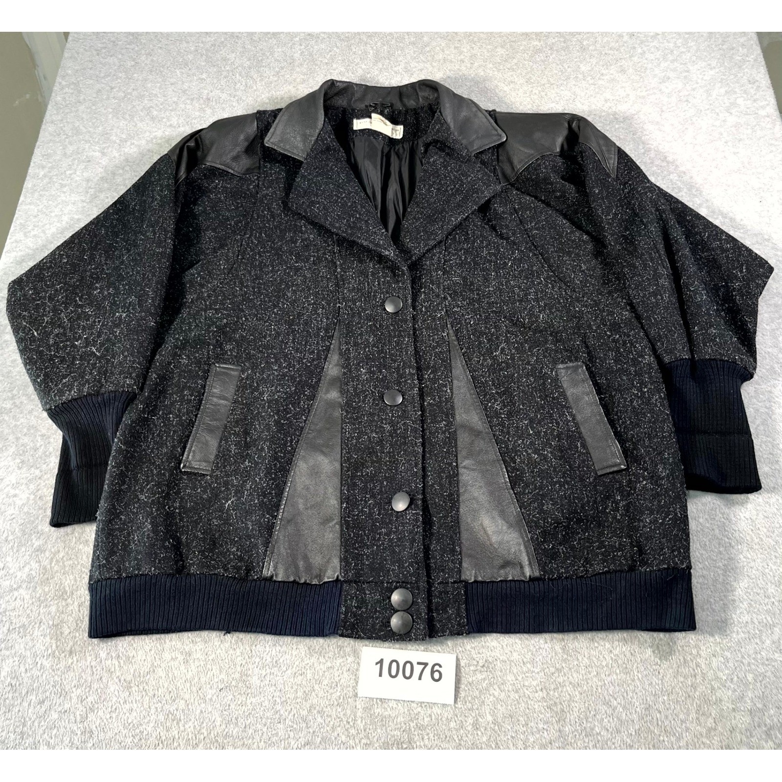 Vintage Maggie Lawrence Jacket Womens 22/24 Black Wool Leather Trim Snap Up