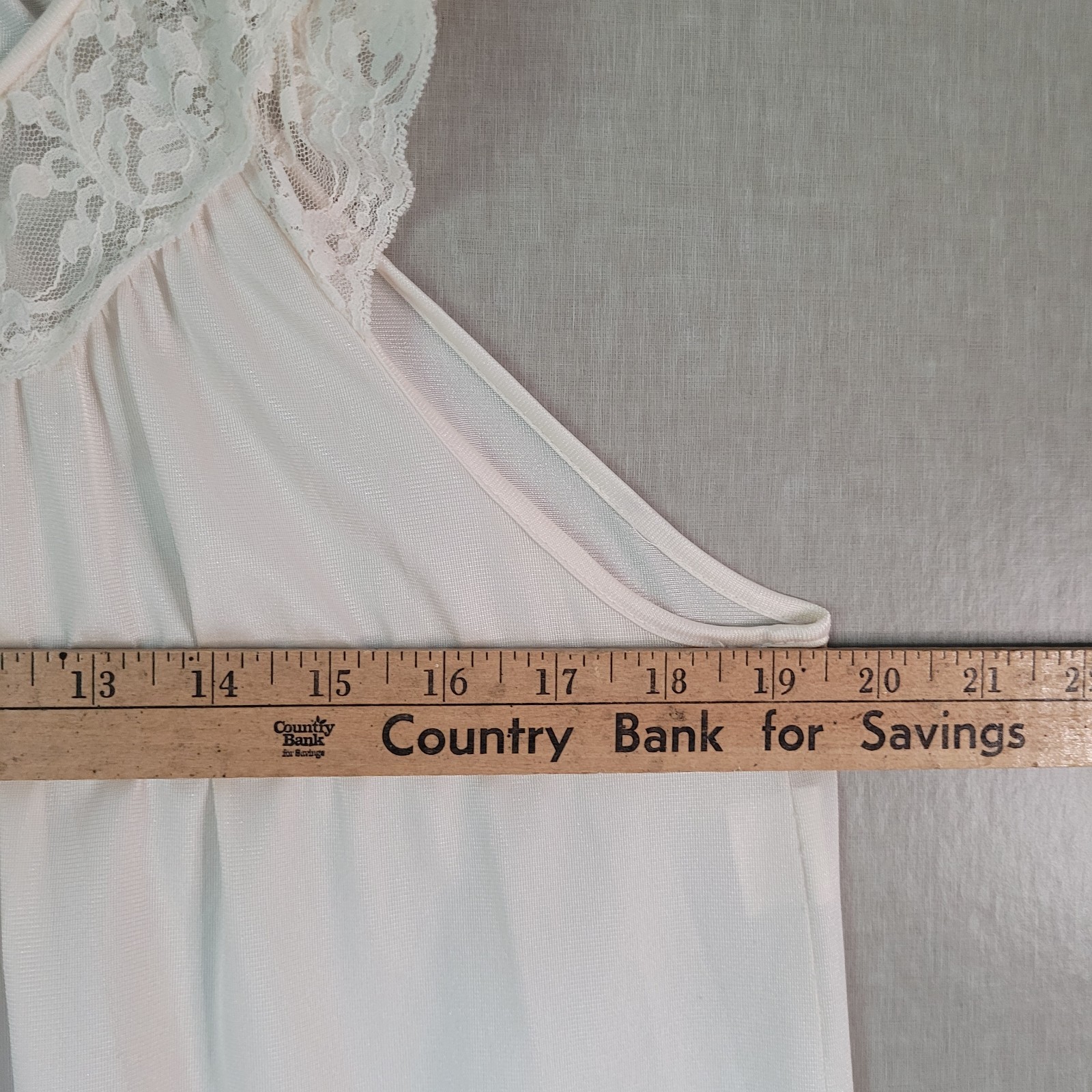 Vintage Heiress Cream Liquid Satin Nightgown Lace Flutter Sleeve Flawed As-Is M