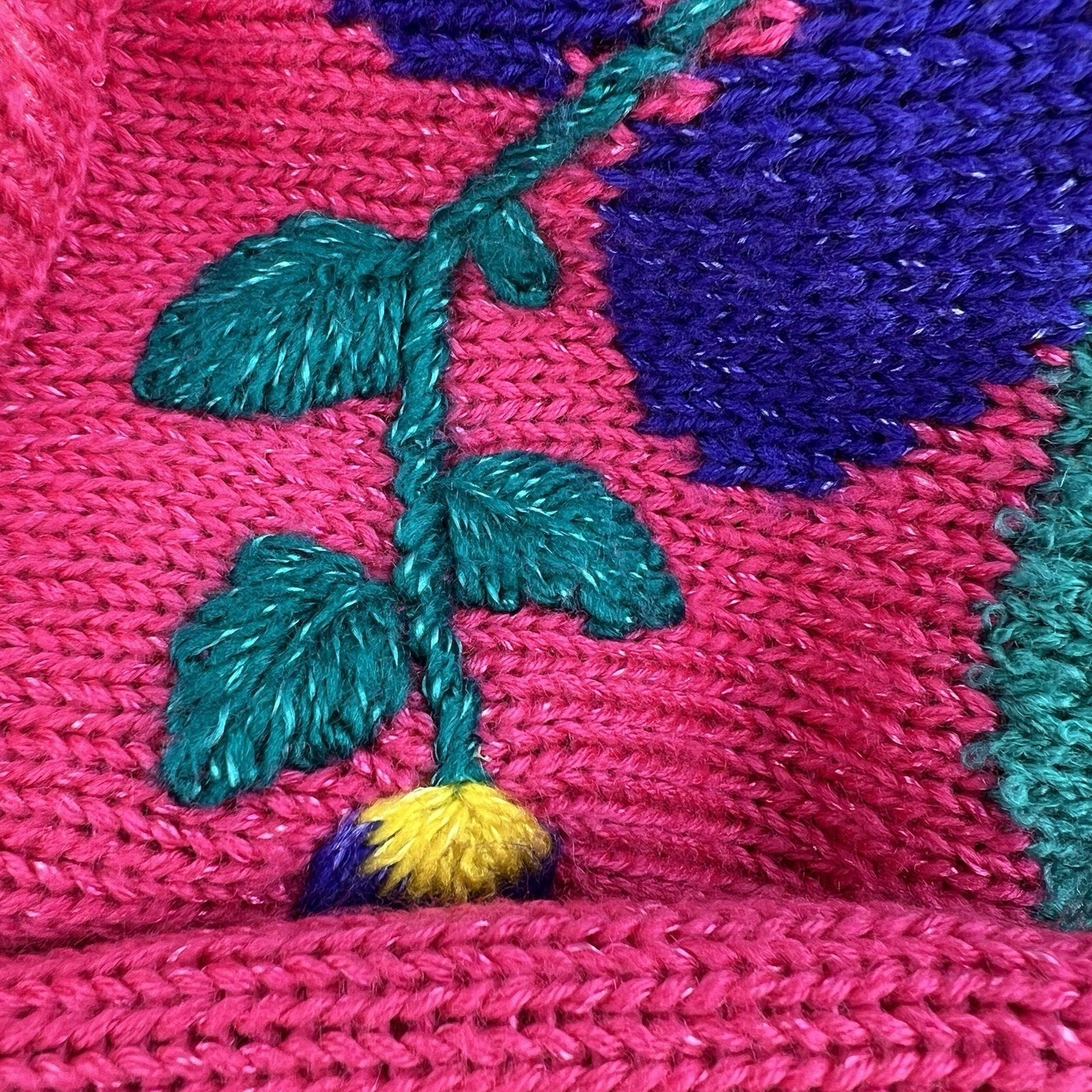 Vintage 80s Jaclyn Smith Hot Pink Floral Statement Cardigan Sweater Knit Small