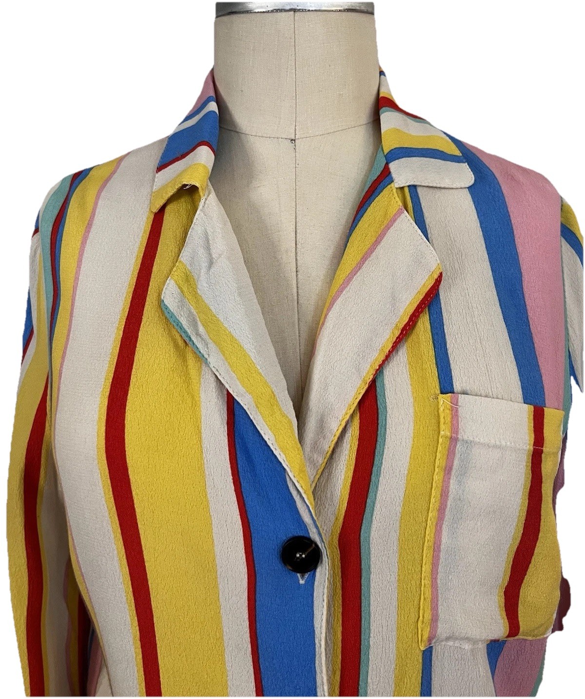 Vintage 80’s Lulus Vibrant Multistripe Rayon Viscose Womens Blouse Sz S