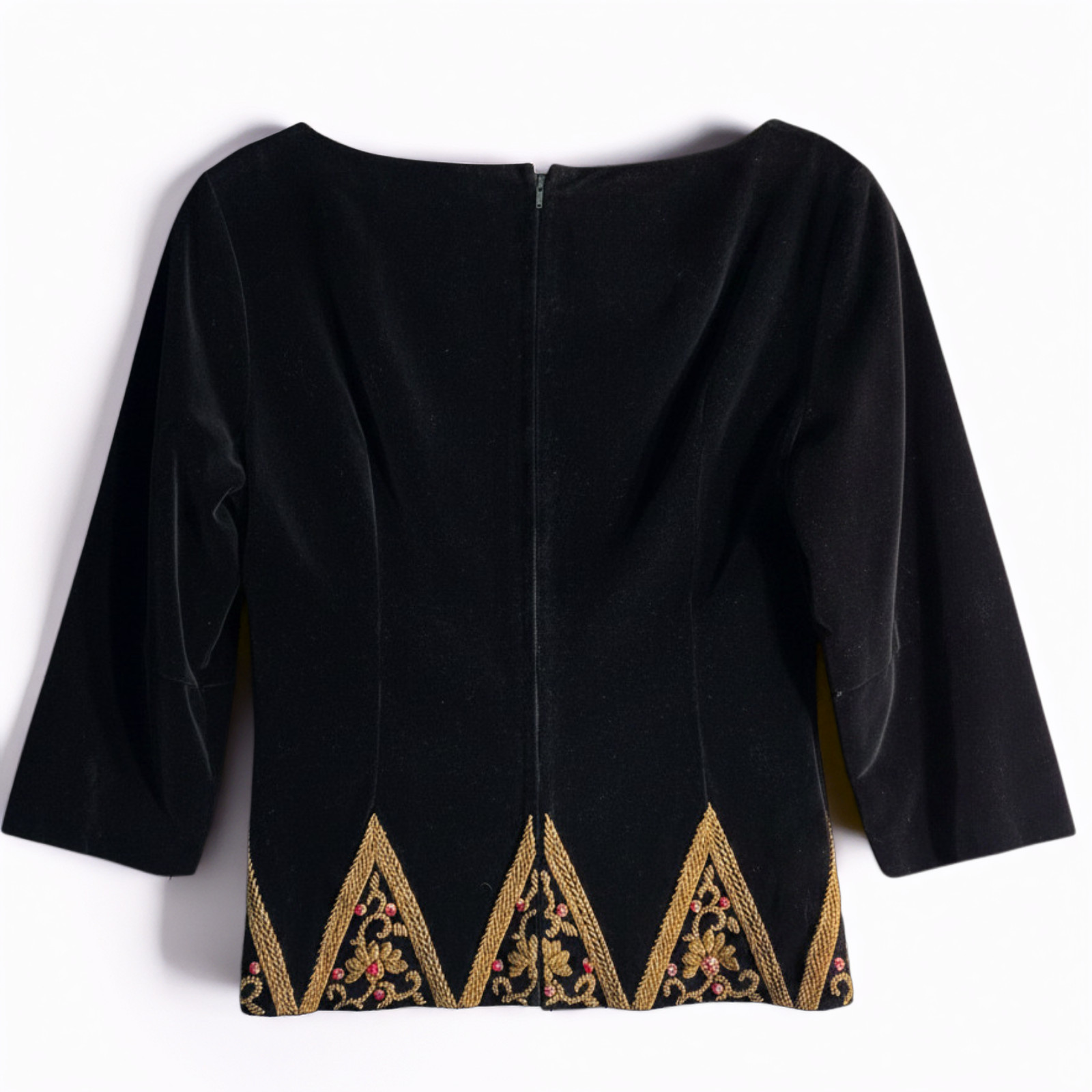 Dynasty Vintage Black Velvet Jacket Gold Bullion Embroidery Rhinestone Sz 14