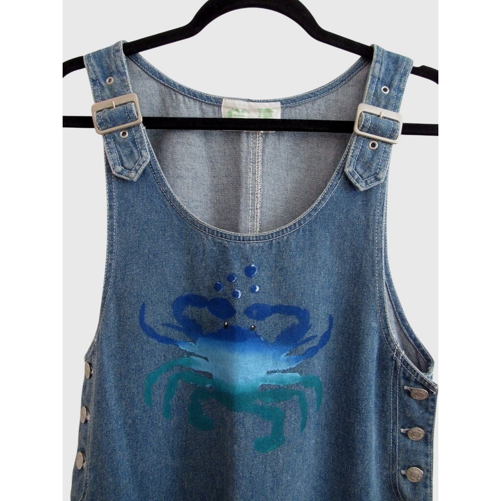 Vintage Daffy-Dills Overalls Women’s Small Denim Jean Hand Painted Coastal Crabs