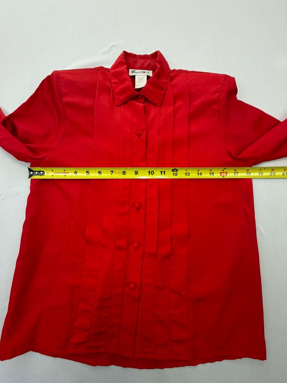 Vintage Count Romi Ltd. Red Pleated Tuxedo Front Button Blouse