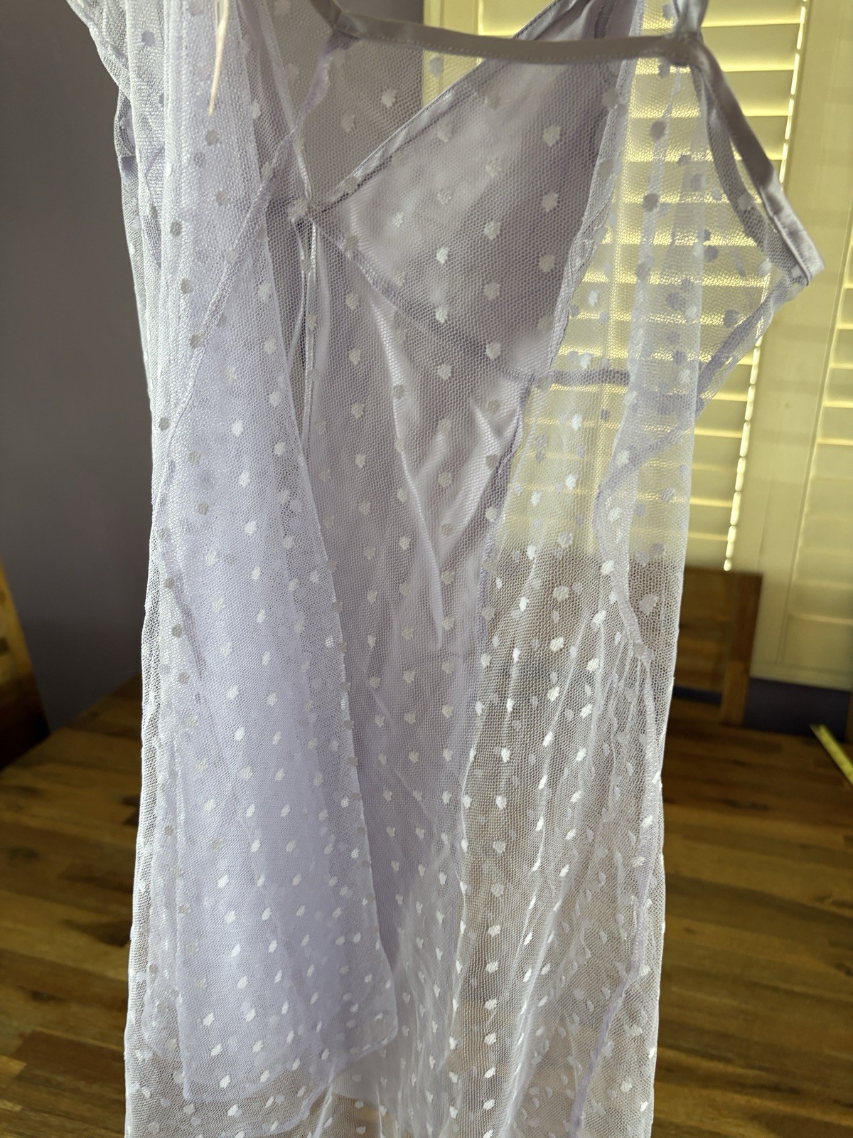 VTG Victoria’s Secret Babydoll Large Lilac Purple Polka Dot Silky Negligee NWT