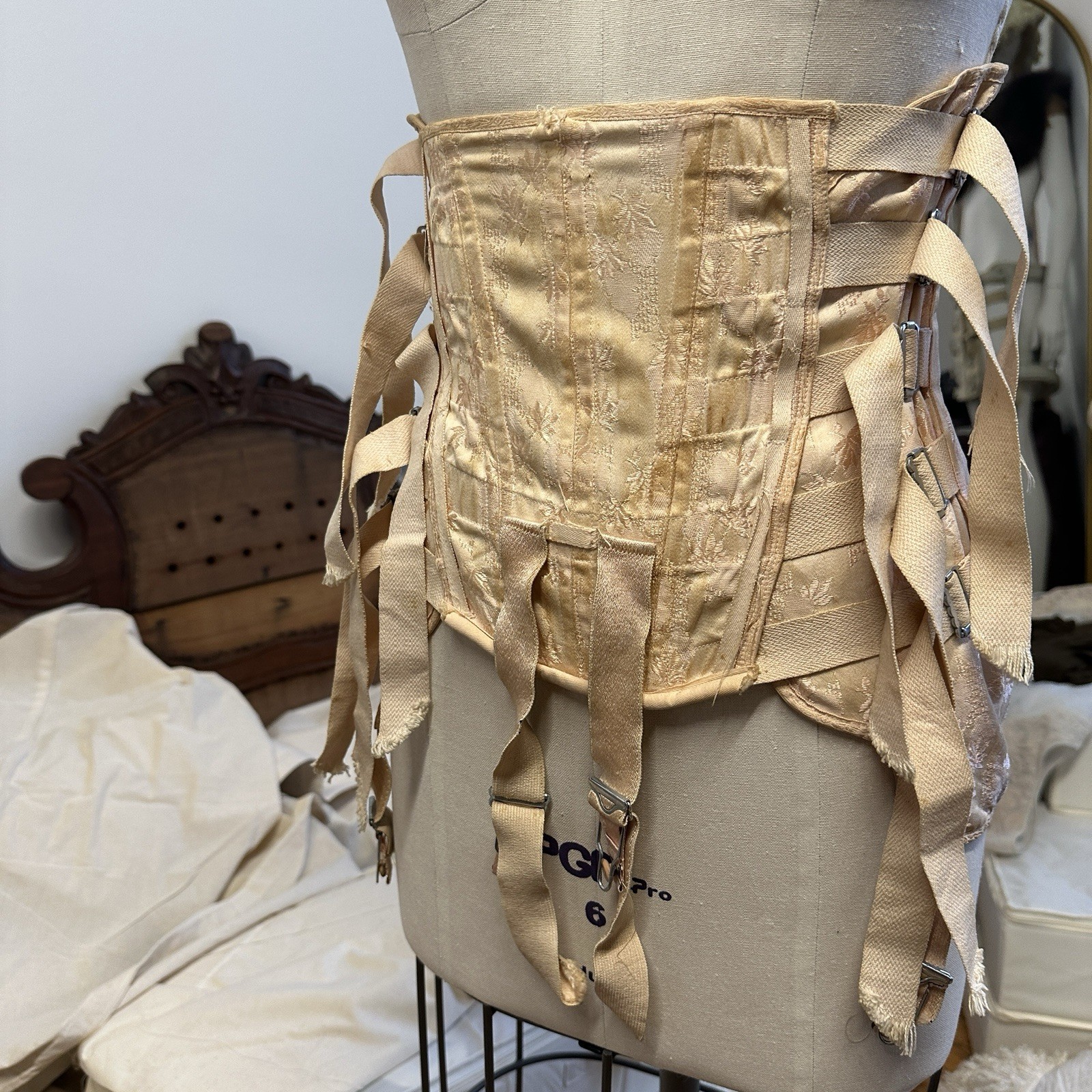 1930s Antique Silk Floral Girdle with Garters Floral Pattern Silk Corset