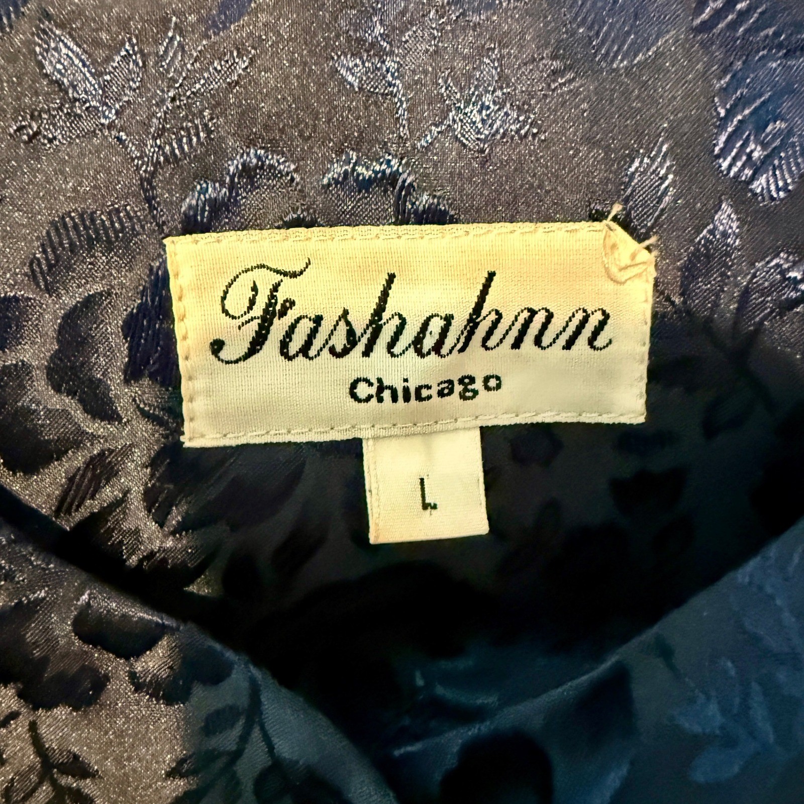 Fashahnn Chicago Brocade Duster & Skirt Set Womens L Navy Blue Floral