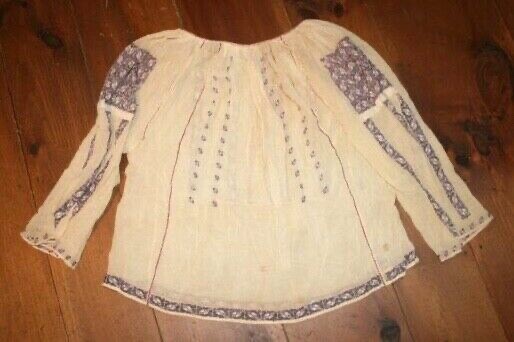 Vtg Silk Embroidered Hungarian Romanian Chiffon Gauze Sheer Peasant Blouse Boho