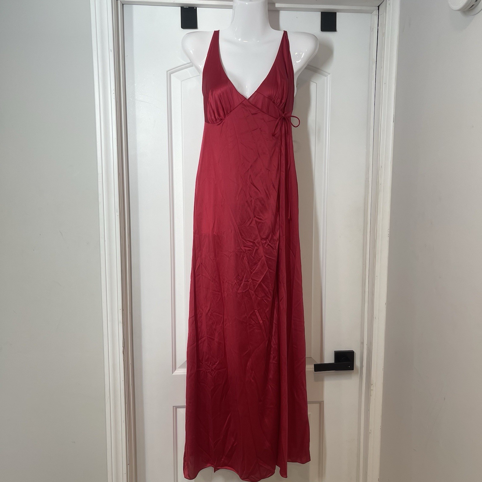 VTG Vanity Fair Negligee Maxi Night Gown Slip Dress Sz 36 Red Sexy Wrap Intimate
