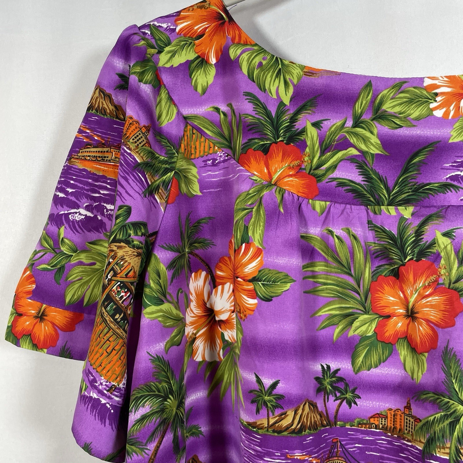 Vtg Hawaiian Naupaka Hawaii Dress XL Purple Floral Hibiscus Tropical Tiki