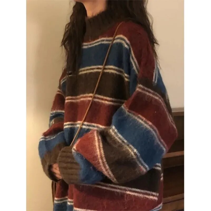 Sweaters Women Oversized Knitwear Streetwear Patchwork Jumpers Pullovers