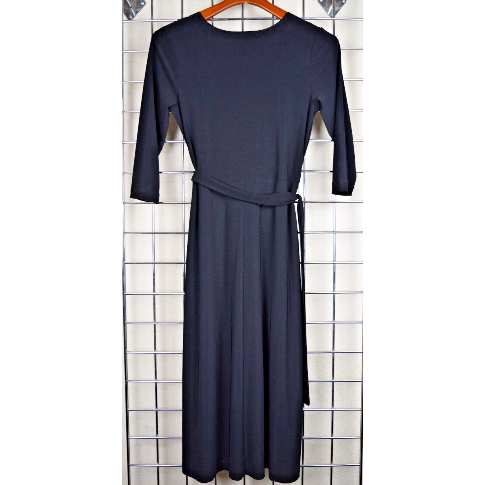 Vintage Dress CSC Studio Size XS 90s Black V-Neck Belted Below Knee Made USA
