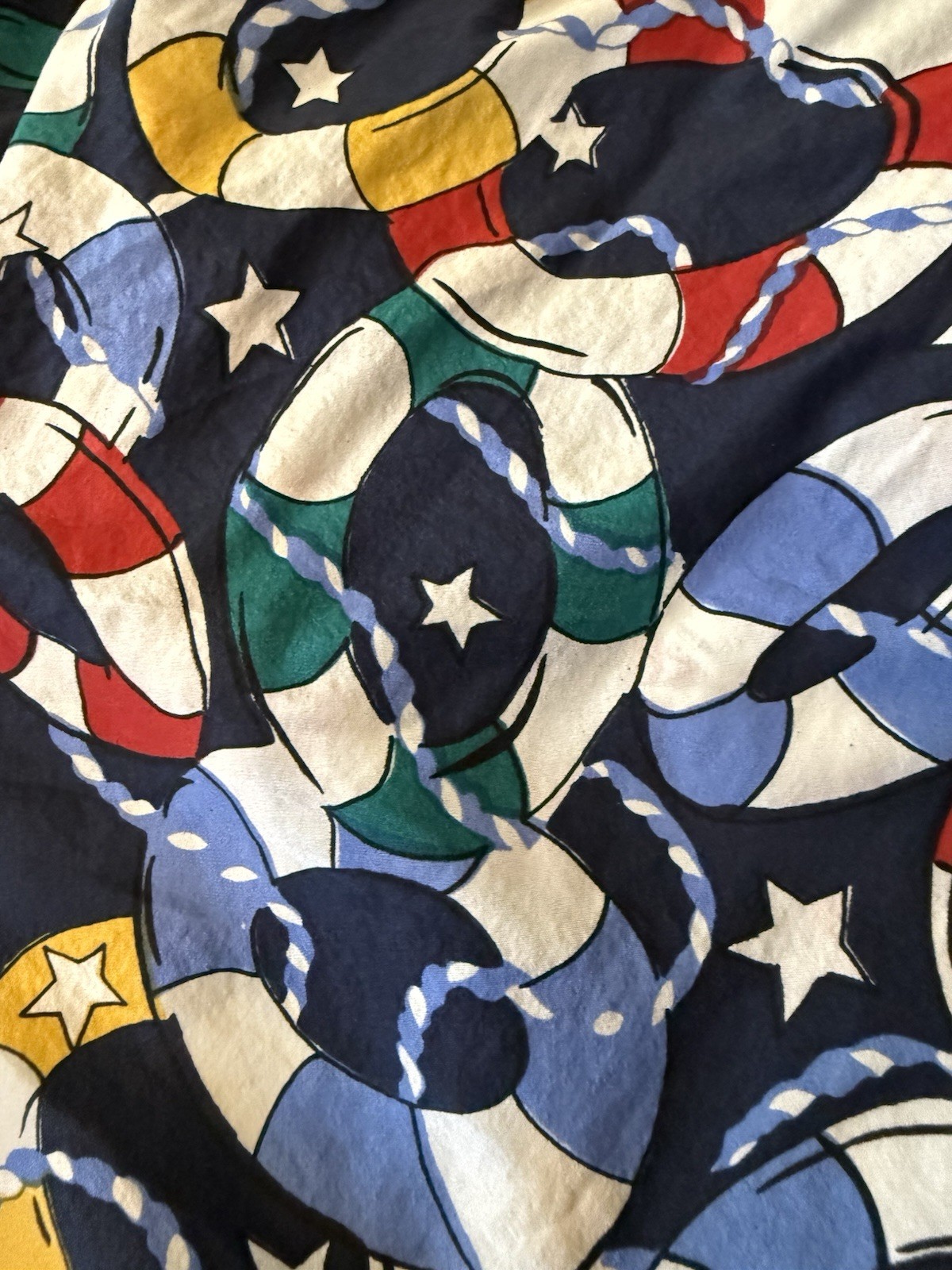 Vintage Silk Nautical Lifebuoy Print Shorts – Navy red Multicolor novelty Large