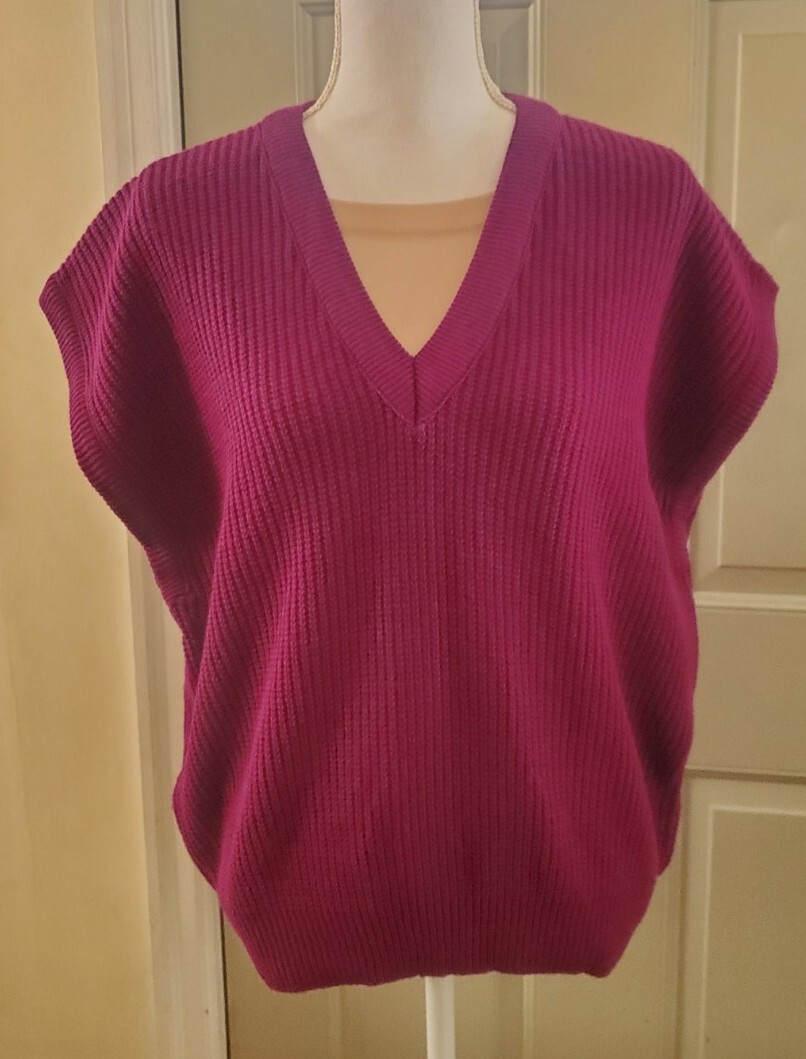 80’s Vintage Contemporary Casuals Purple Shaker Knit V Neck Sweater Vest Size XL
