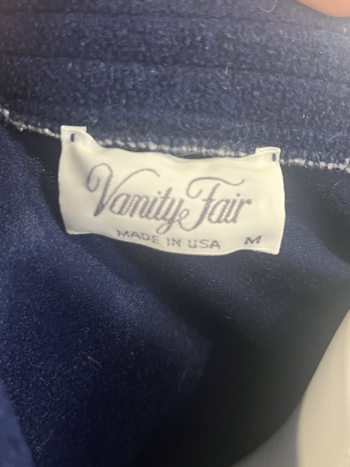 VTG Vanity Fair Blue Velour Housecoat Nightgown Front Snap Size M Long Classic