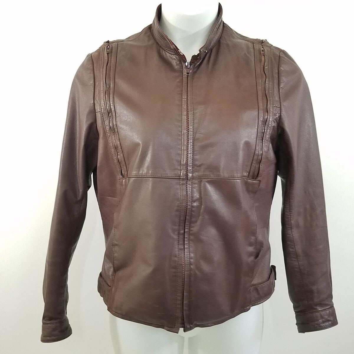 Vtg Womens Size 40 Yamaha Brown Wine Leather Moto Jacket & Liner Hein Gericke