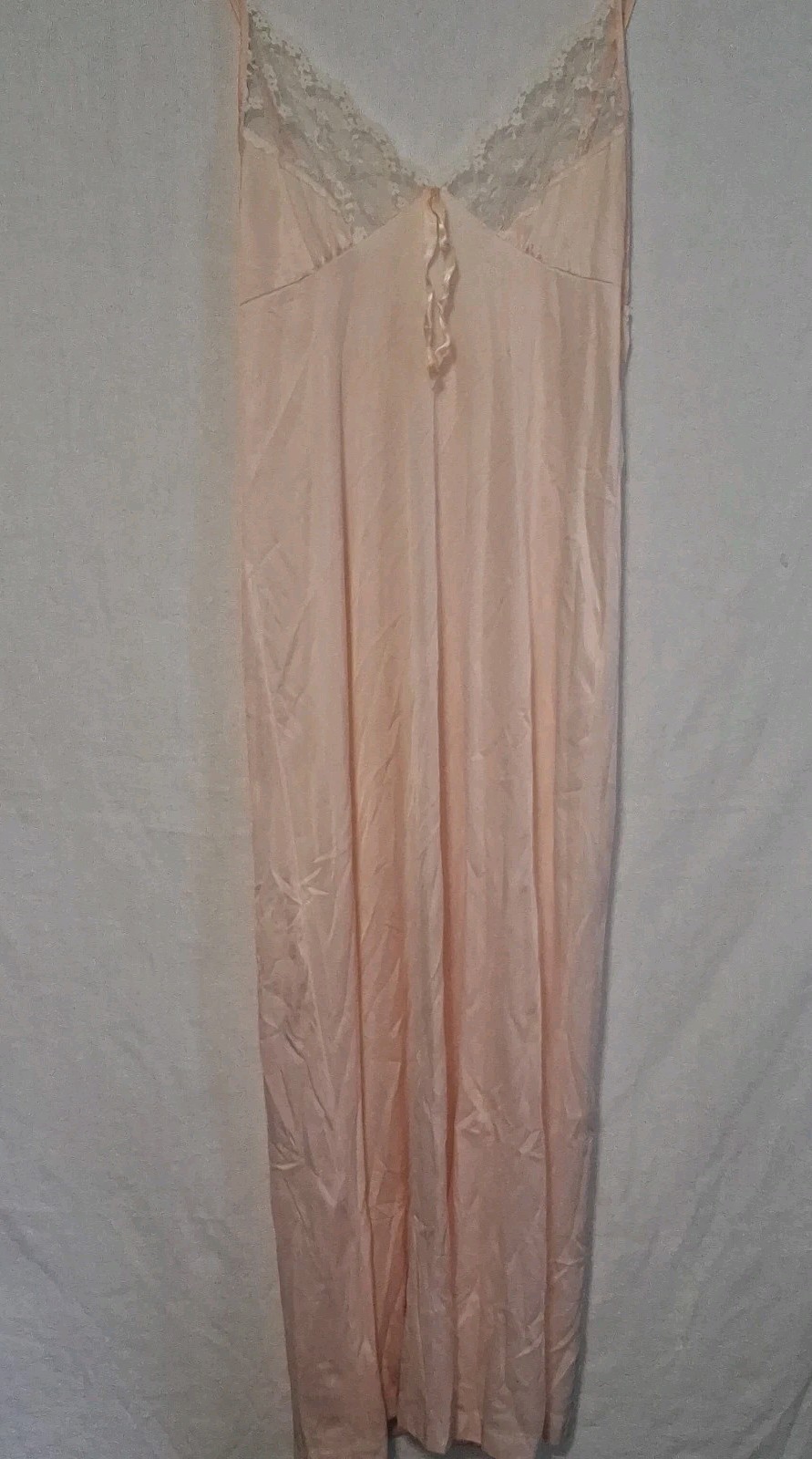 Vintage 70s Movie Star Nightgown Peignoir Robe Small Lace Peach Satin Silky