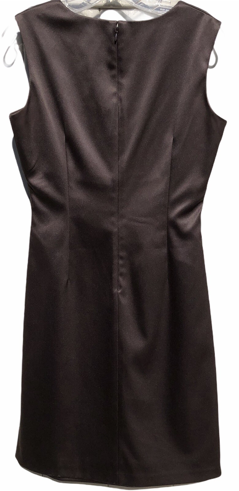 Vintage 90s ELIZA J Brown Satin Dress Size 8 Sweetheart Neckline Rhinestones