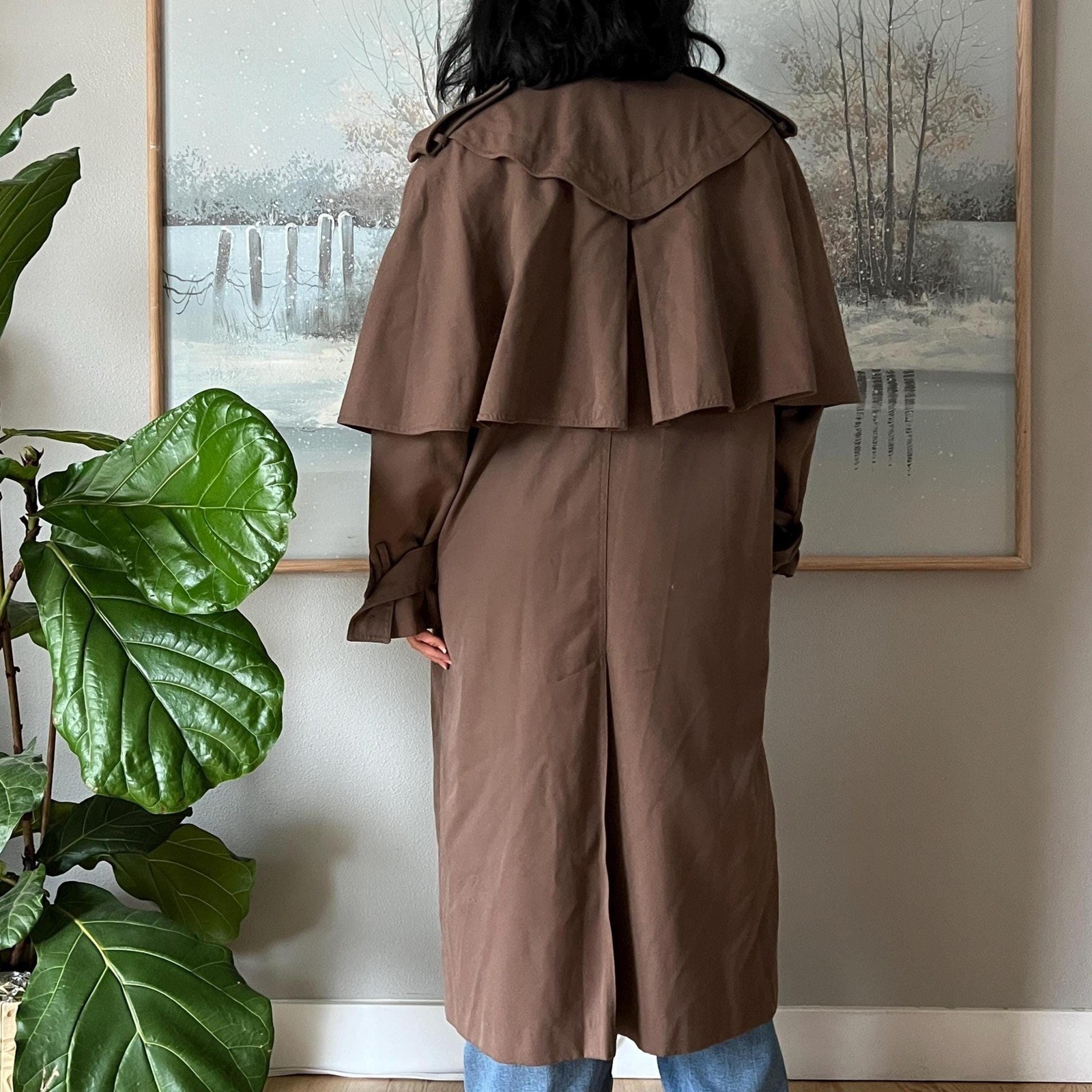 Vintage Brown Trench Coat Minimalist Long Coat Classic Oversized 90s Chic