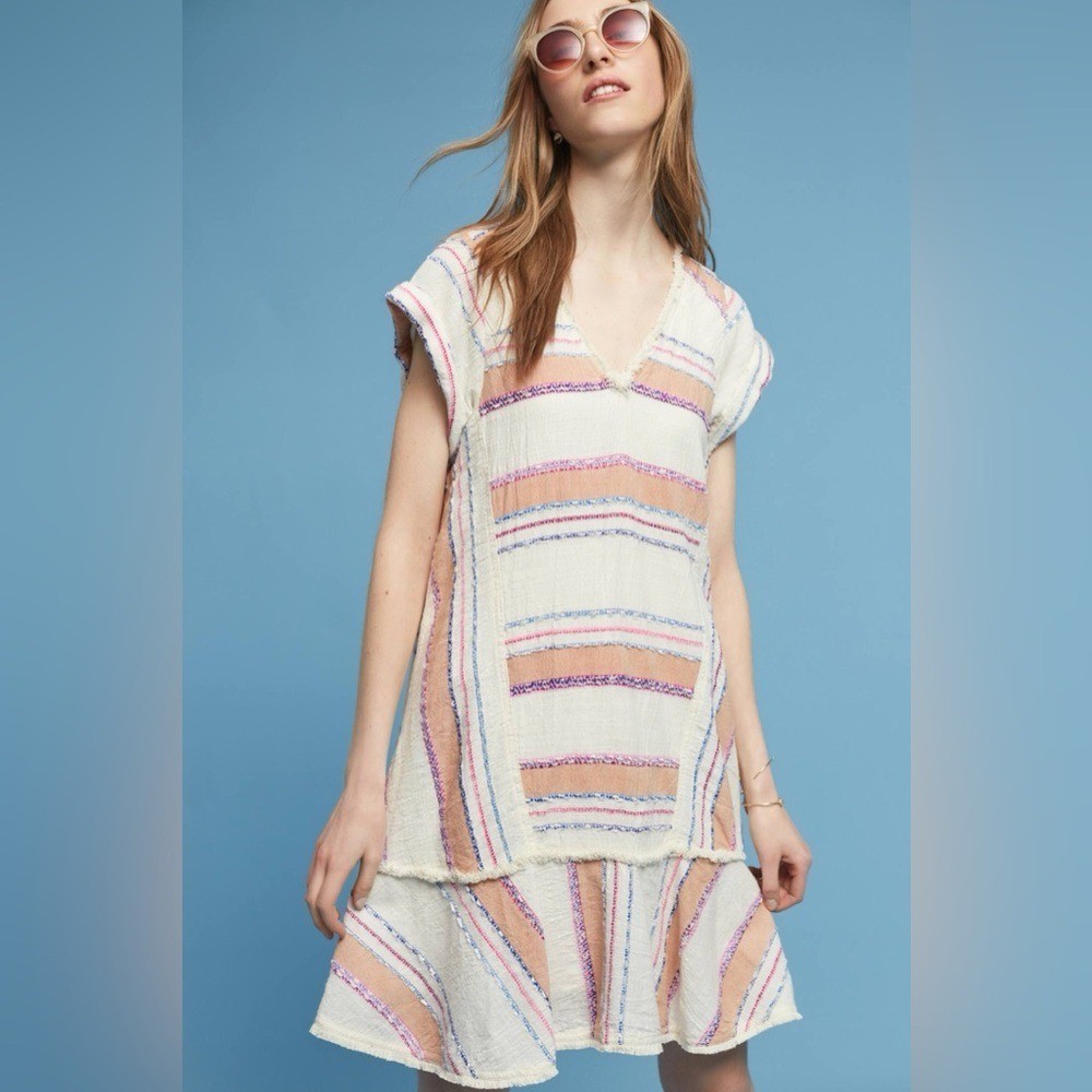 Anthropologie Holding Horses Elira Striped Dress Gauze Boho Mini Dress Size XS