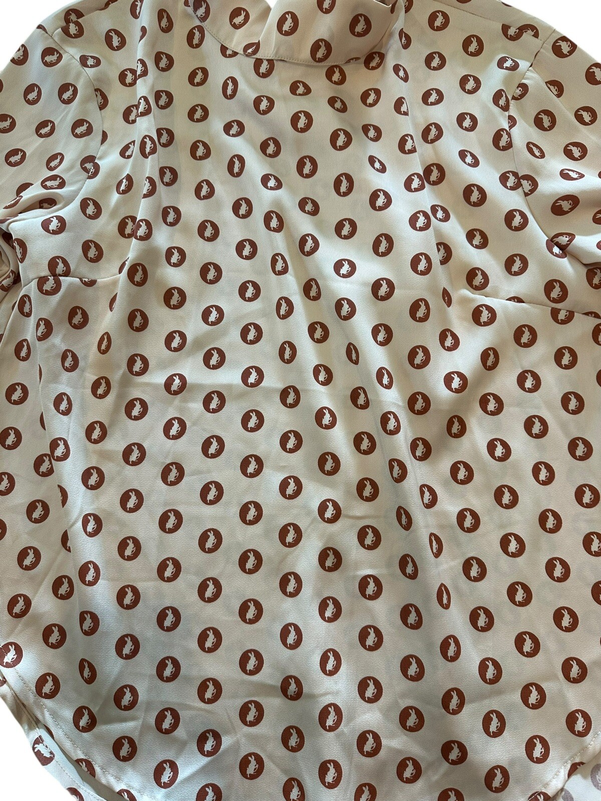 Vintage 80’s Summer Blouse Shirt Top Medium Cream Maroon Polka Dot Animal Print