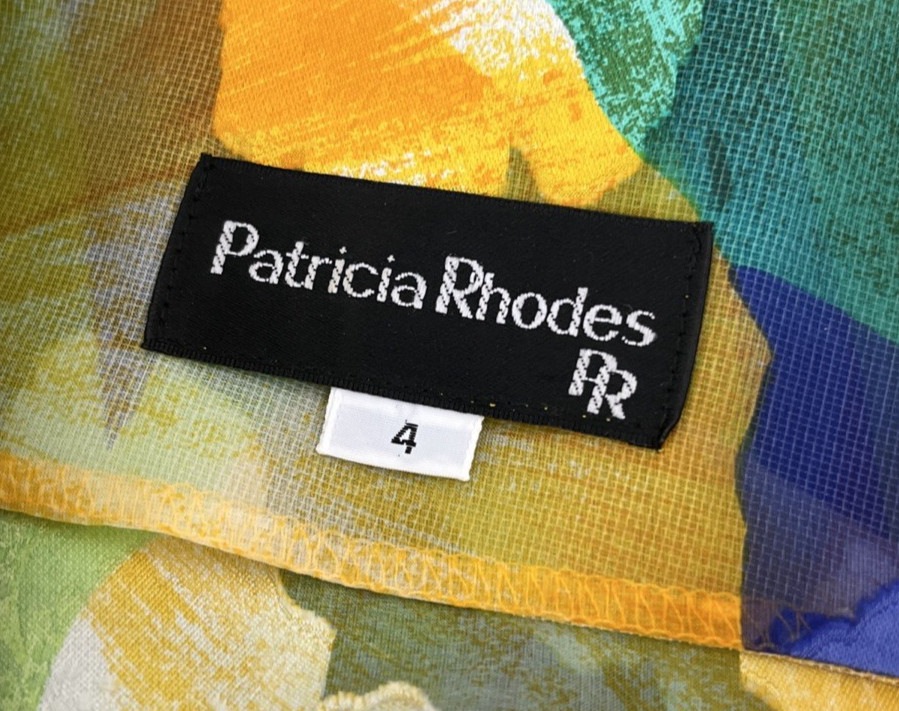 Patricia Rhodes PR Top Size 4 Silk Sheer Ruffle Neck Couture Blue Yellow VTG 80s
