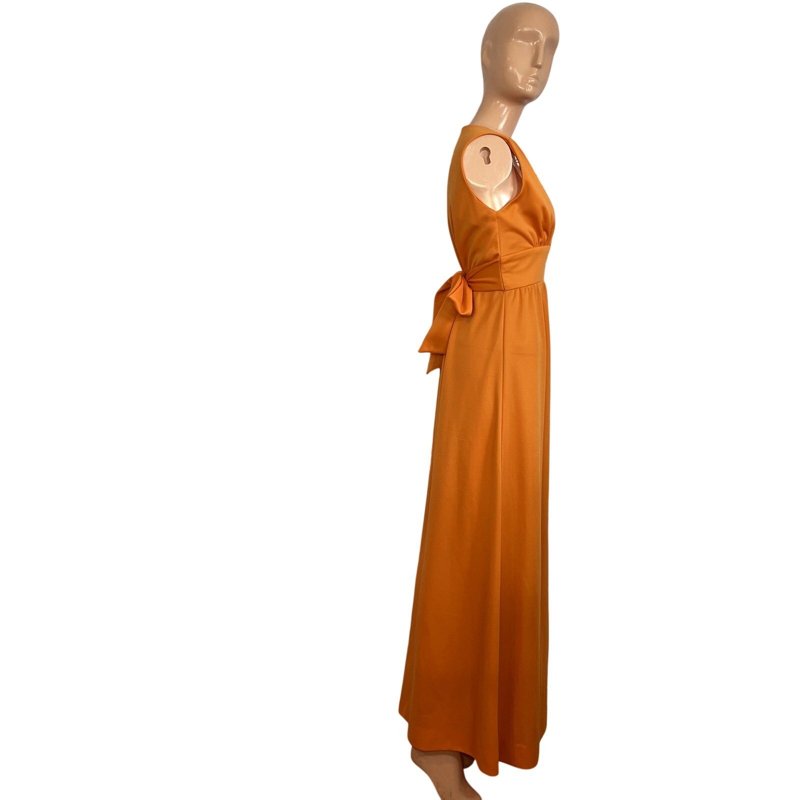 VTG 70s Toni Todd Orange Maxi Dress S Double Knit Polyester Faux Wrap Belted