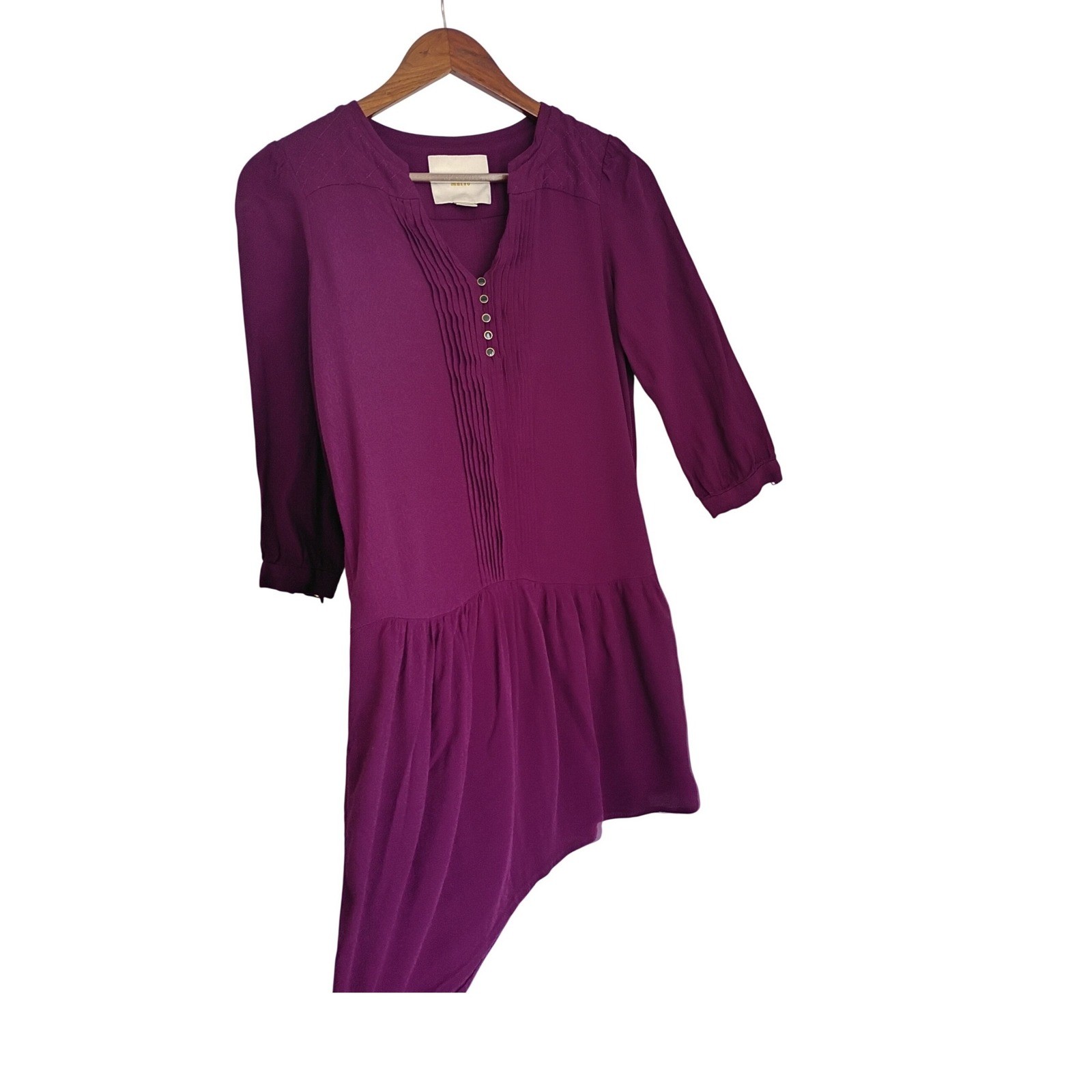 Maeve Anthropologie Coquette Pintuck Mini Dress Magenta Purple V-Neck XS Chic