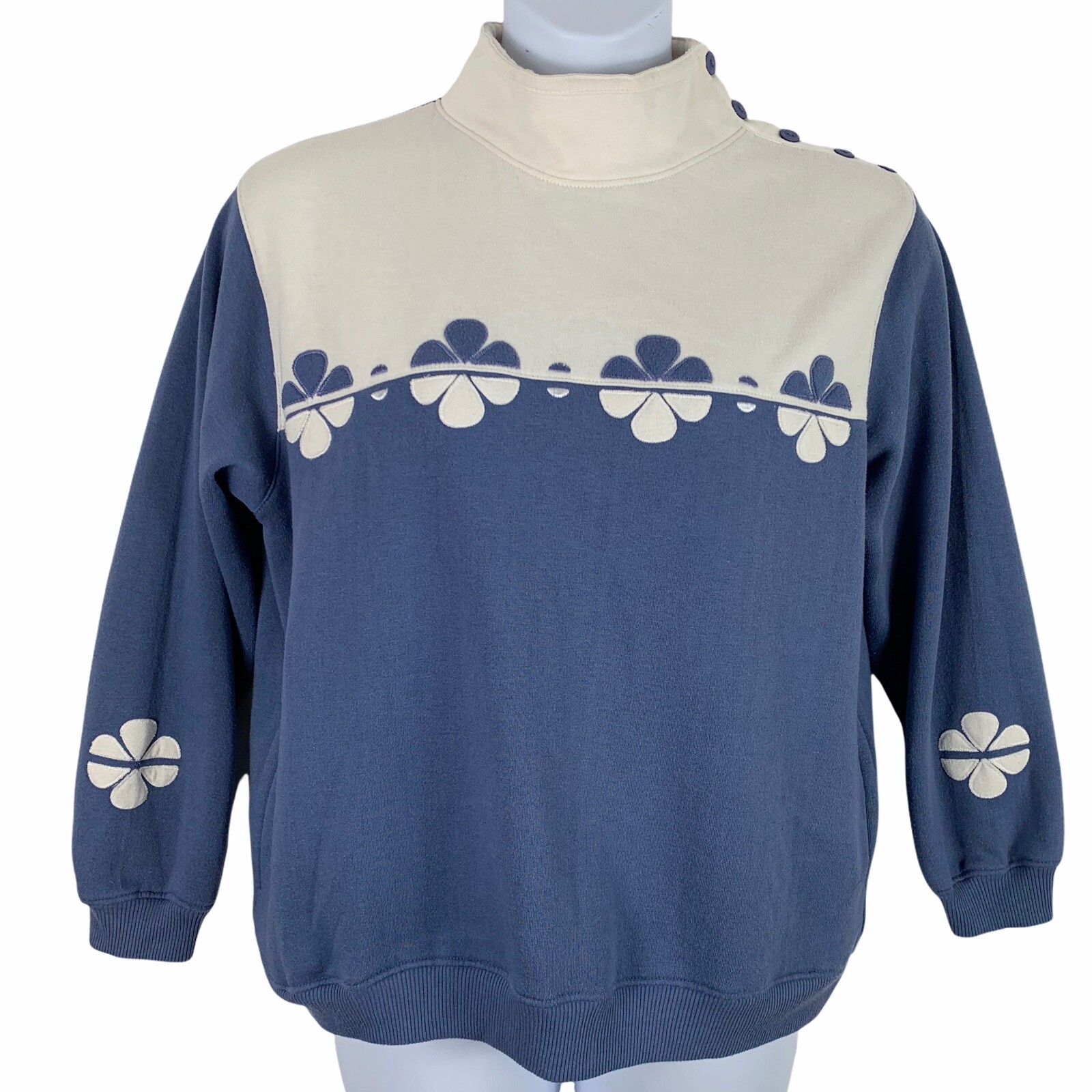 Vintage Sz Large Sweatshirt Katherine Bishop Mock Neck Floral Neutrals Pullover