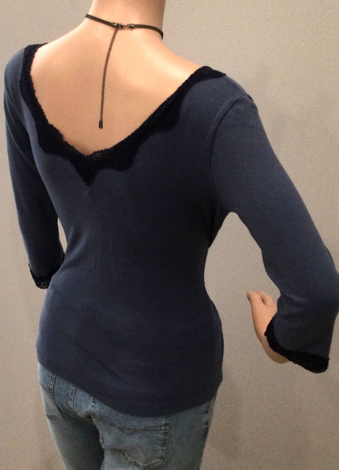 NWT Anthropologie Ann Ferriday Dusty Blue Lace Trim Romantic Top M Bella Swan