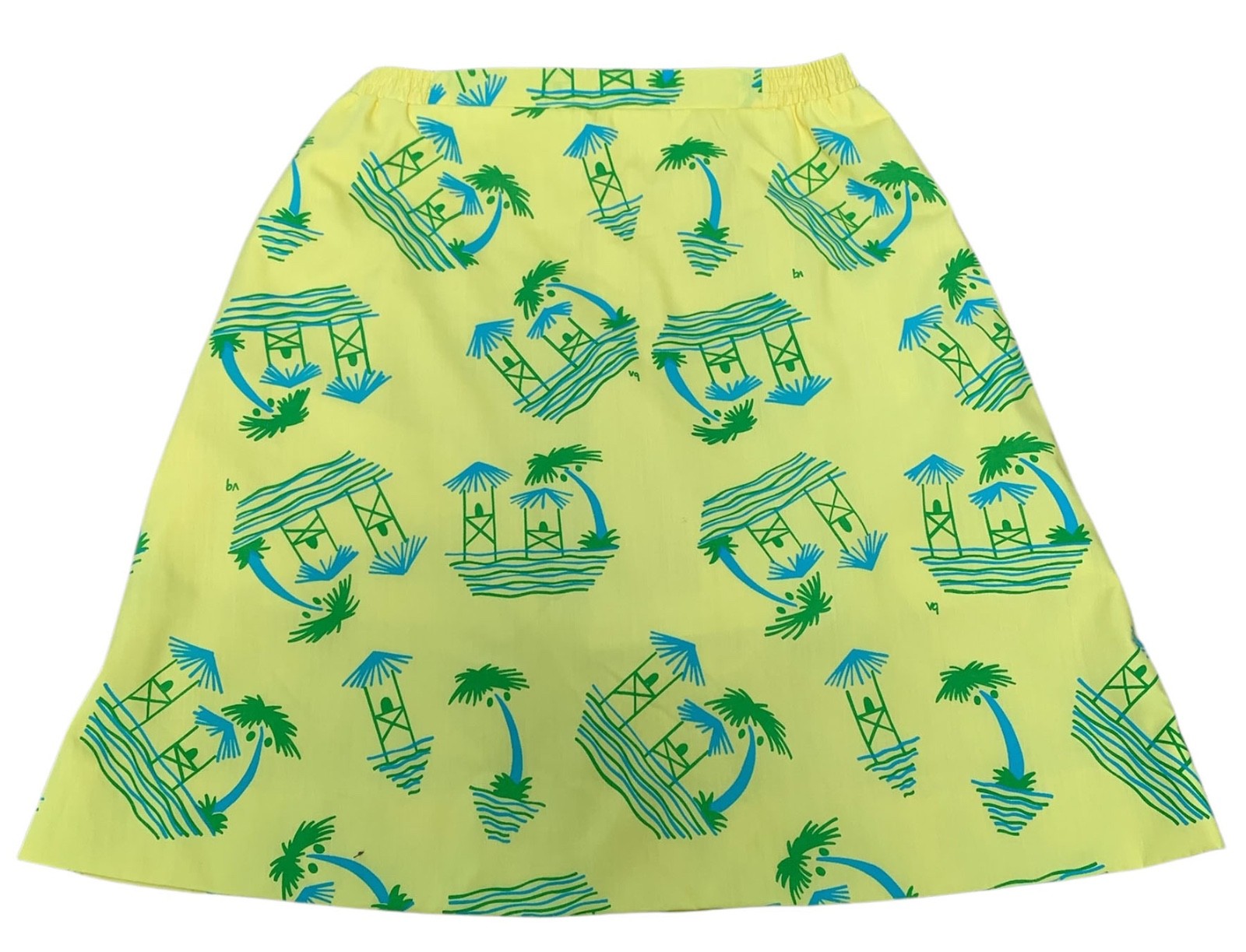 VESTED GENTRESS Vintage 80s Women’s Yellow Tiki Hut Print Skirt – Sz S/M