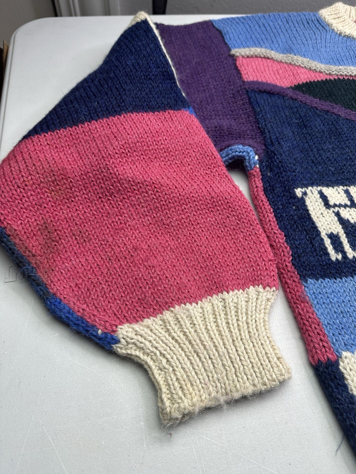 VTG Sweater Alpaca Wool Knit Cottagecore Color Geometric Tribal Folk Sweater XL