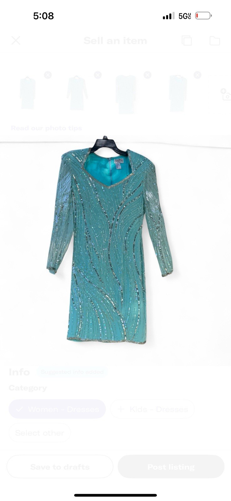 Vintage Kathryn Conover by Night Silk Sequin Beaded Dress Turquoise 80s Glam