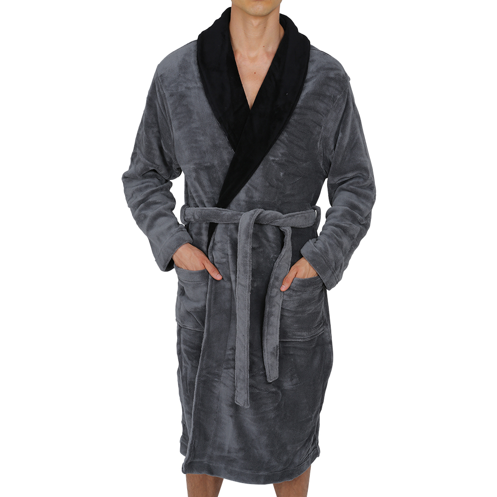 Mens-ROBE -Bathrobe- Contrast-Coral Fleece – SUPER SOFT Heavy Weight USA Seller