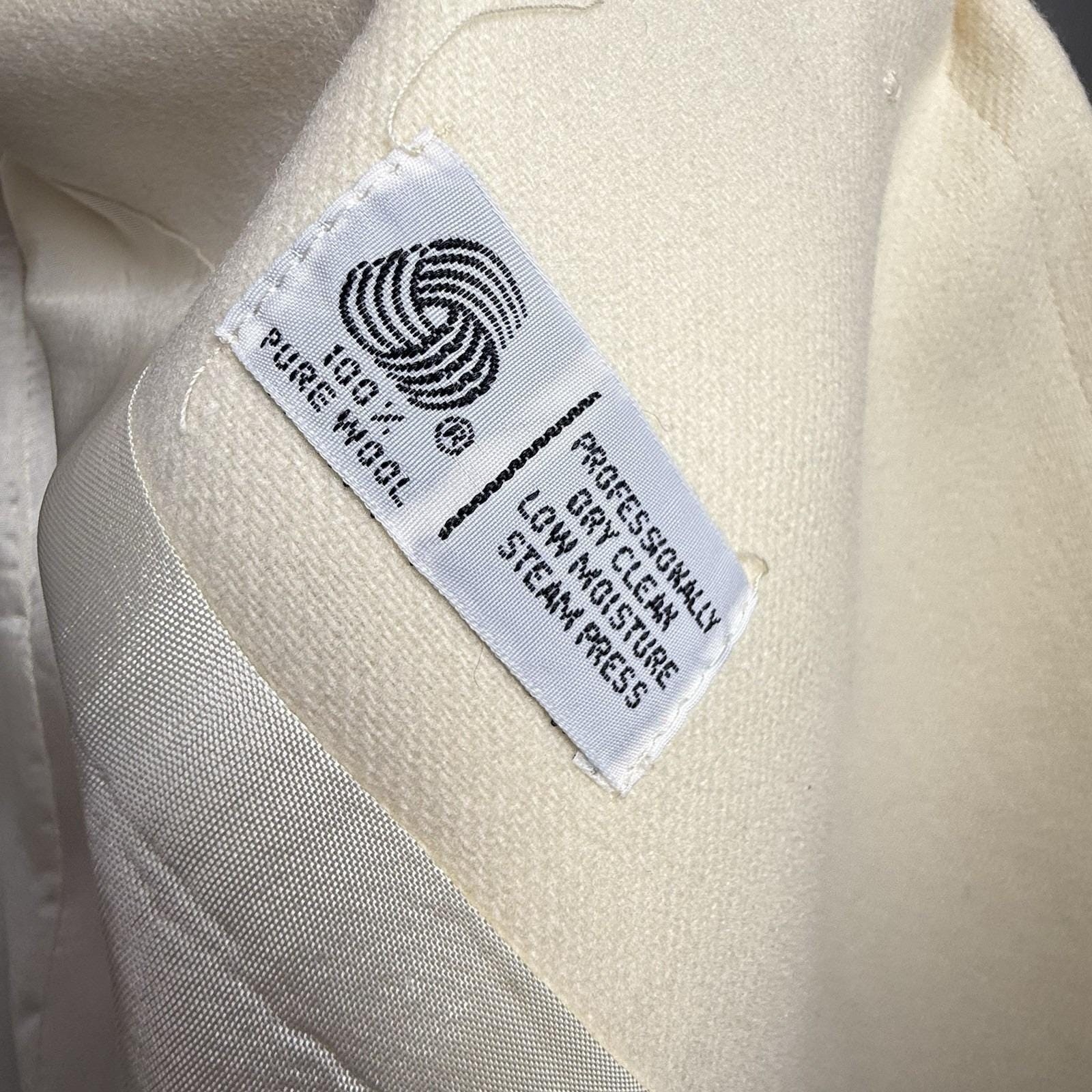 Vintage 80s/90s Alorna 100% Wool Overcoat Long Coat Ivory White MEDIUM/LARGE P