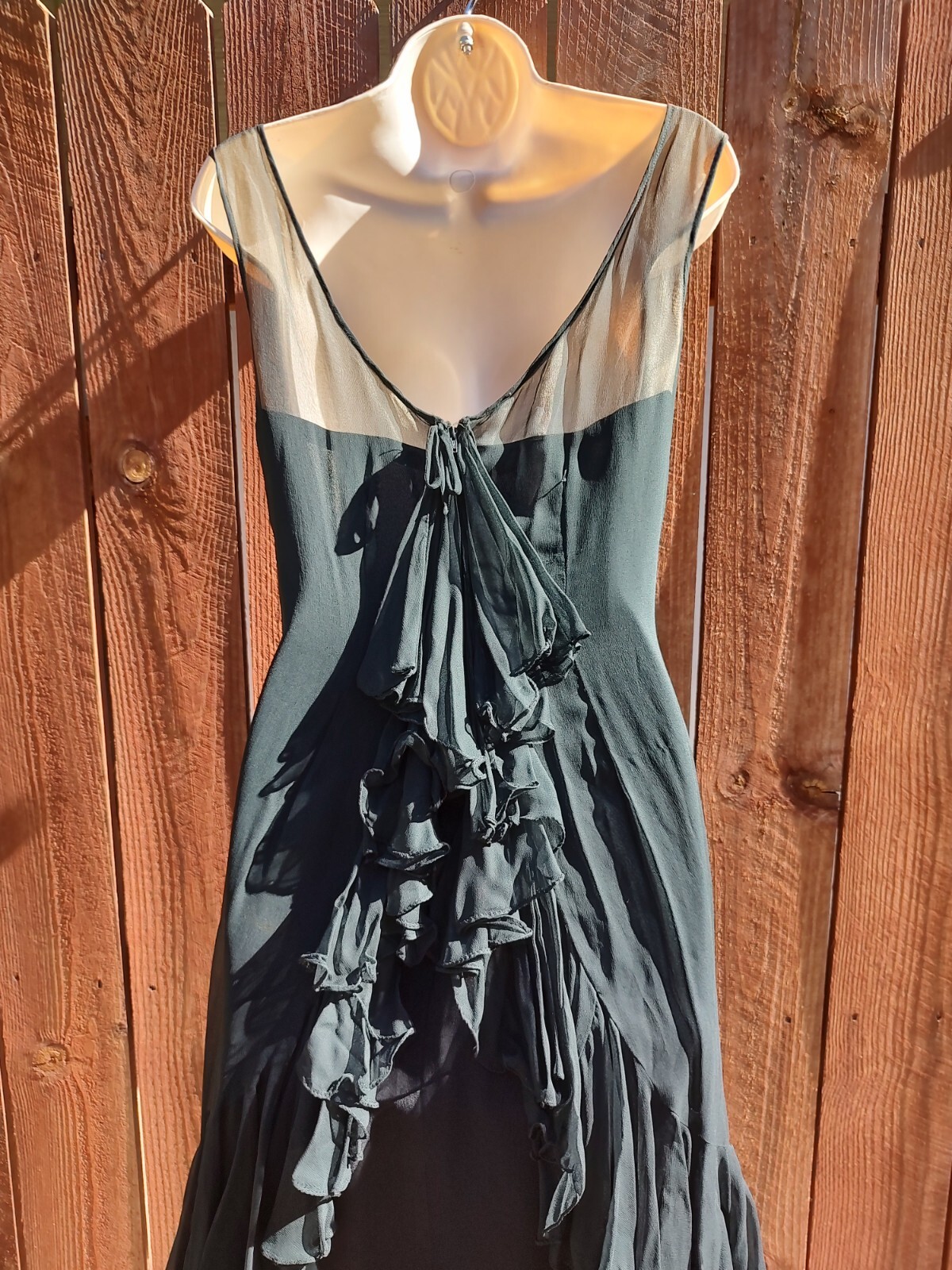 Vintage Silk Chiffon Rayon 40’s 50’s illusion neckline Party Dress Black Sz 11