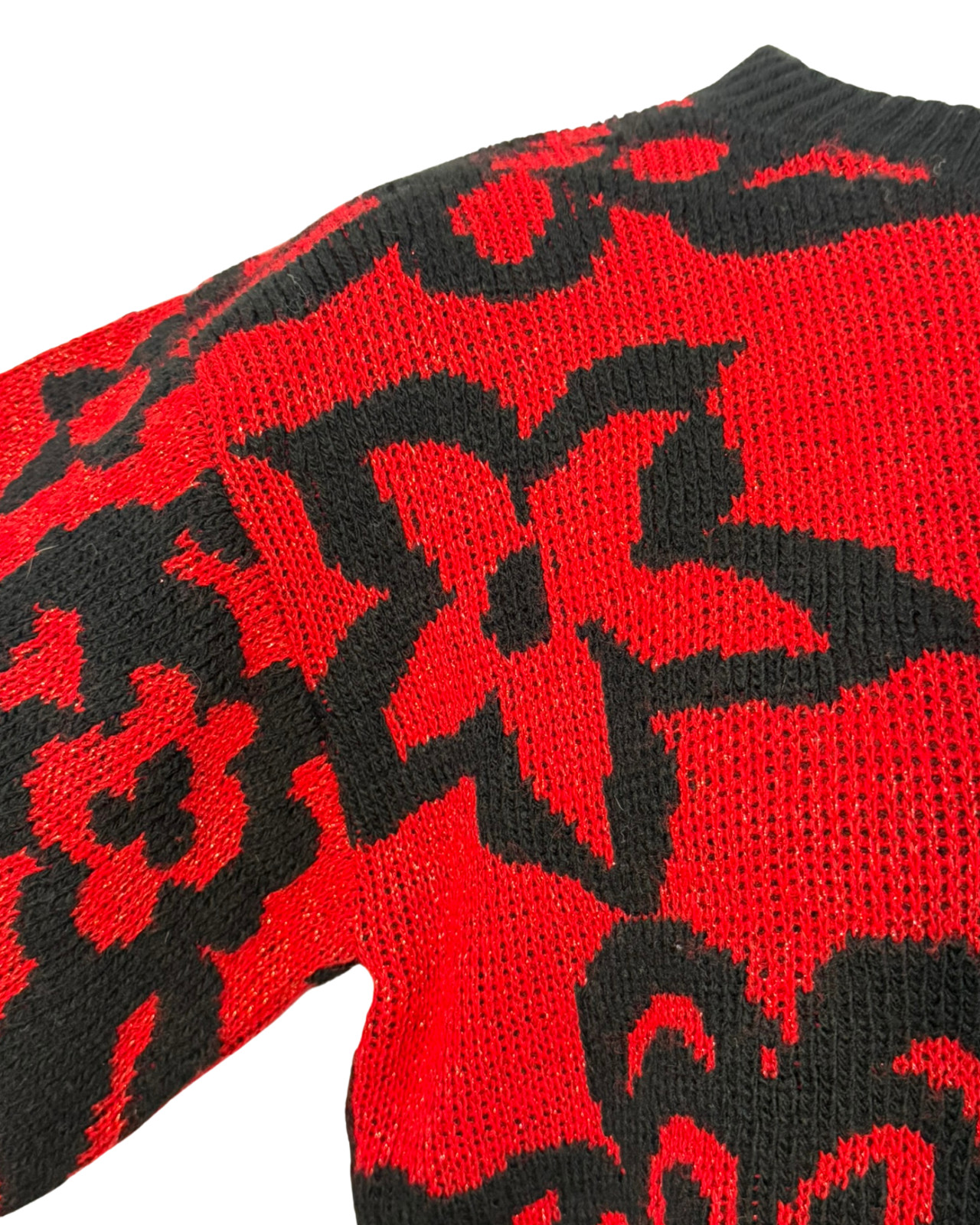 Vtg 80s Jolie Sz M-L Dropped Shoulder Sweater Acrylic-Lurex Knit Red & Black