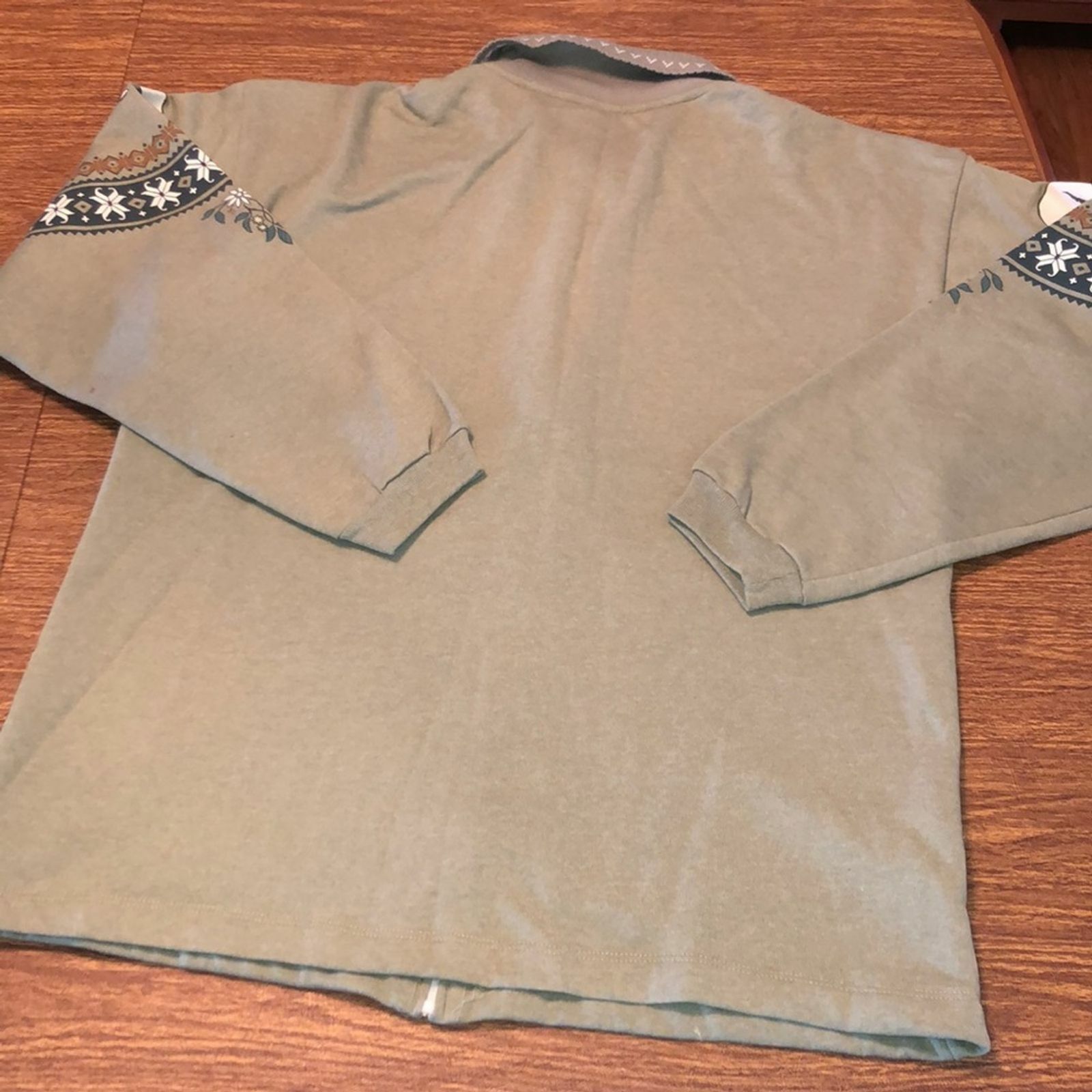Full Zip Vintage Green Alaska Polar Bear Collared Long Sleeve Sweatshirt L