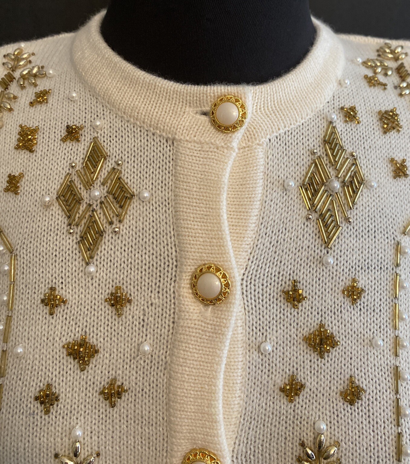 Vintage Robert Scott LTD Acrylic Lambswool Hand Beaded Cardigan Sweater Small